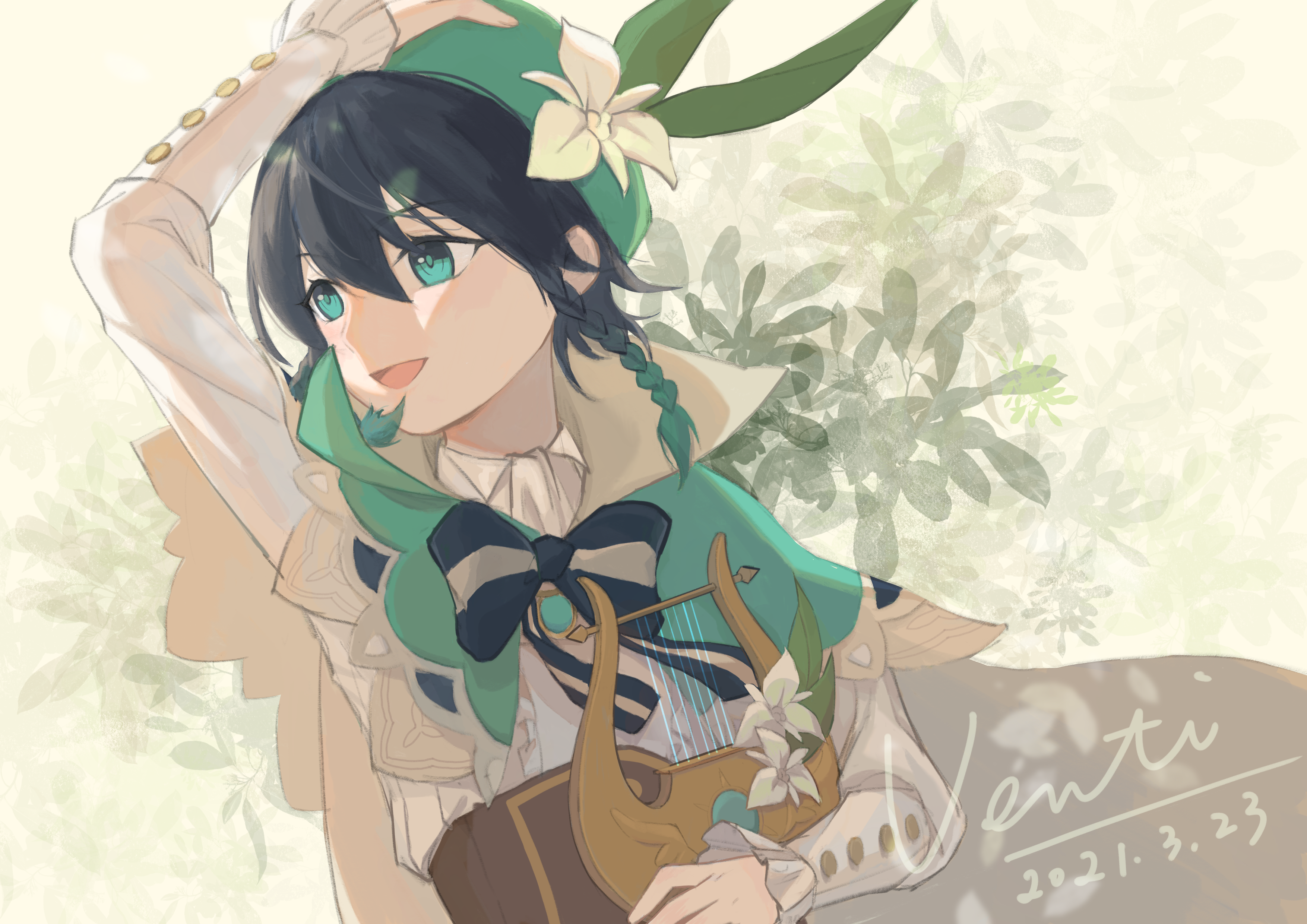 Venti from Genshin Impact holding a lyre HD Wallpaper