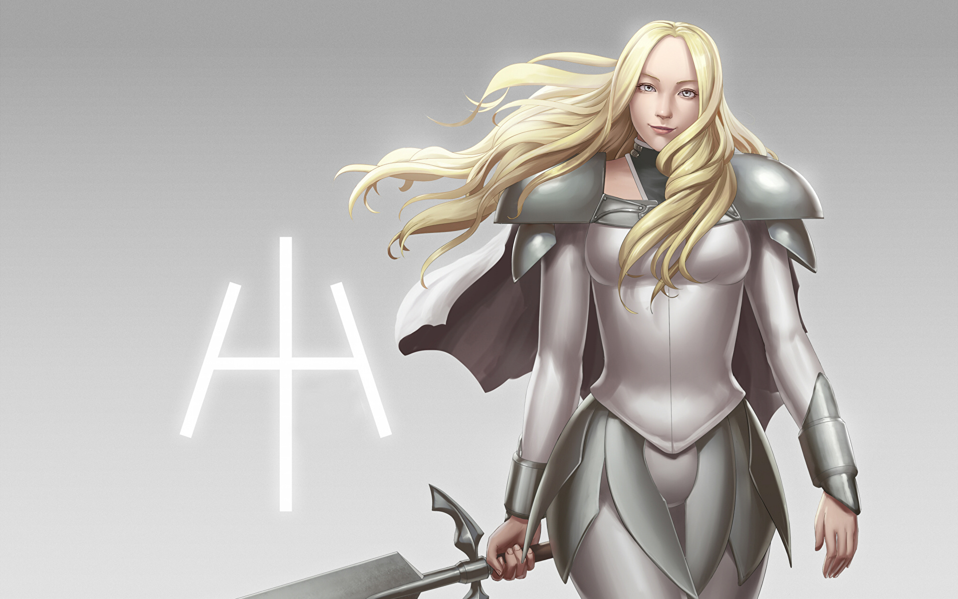 Woman in white armor holding a sword HD Wallpaper