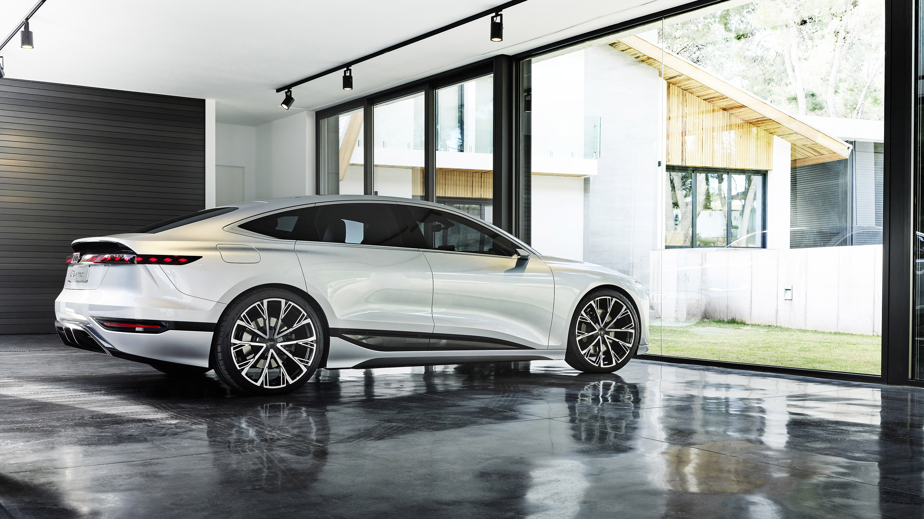 Silver Audi A6 E-Tron 4K electric car HD Wallpaper