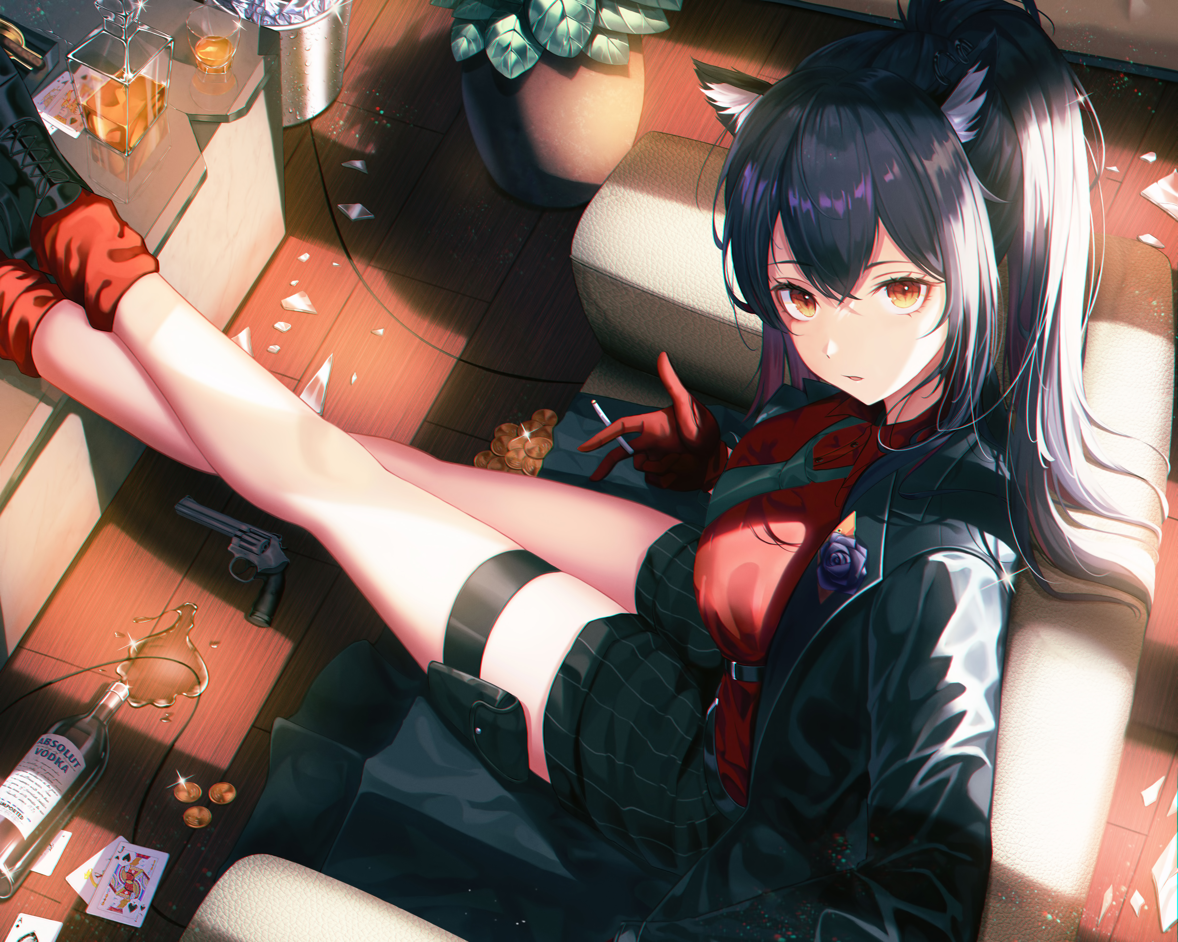 Texas from Arknights with Animal Ears and Shorts HD Wallpaper