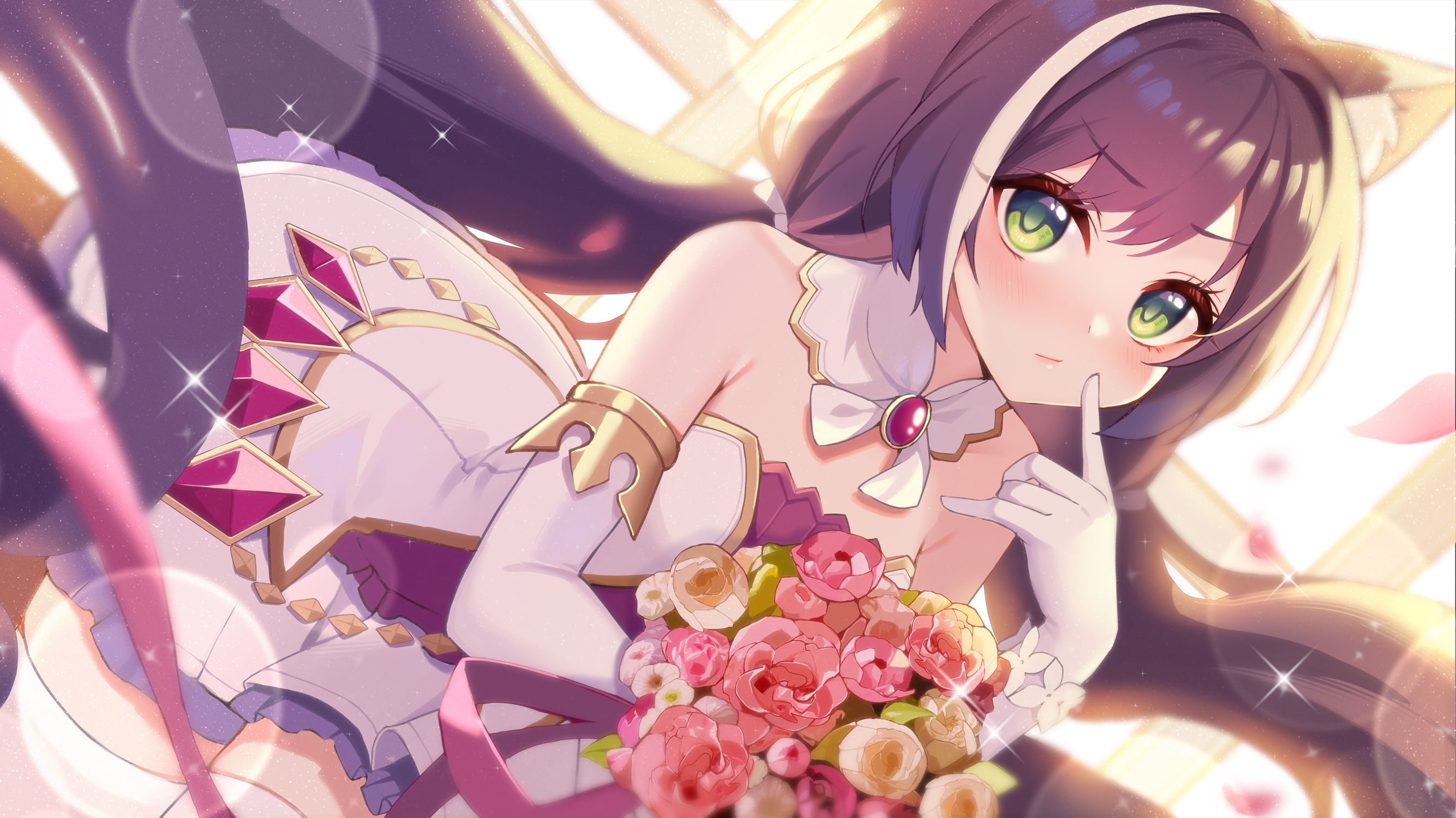 Karyl Momochi with Green Eyes and Purple Hair HD Wallpaper