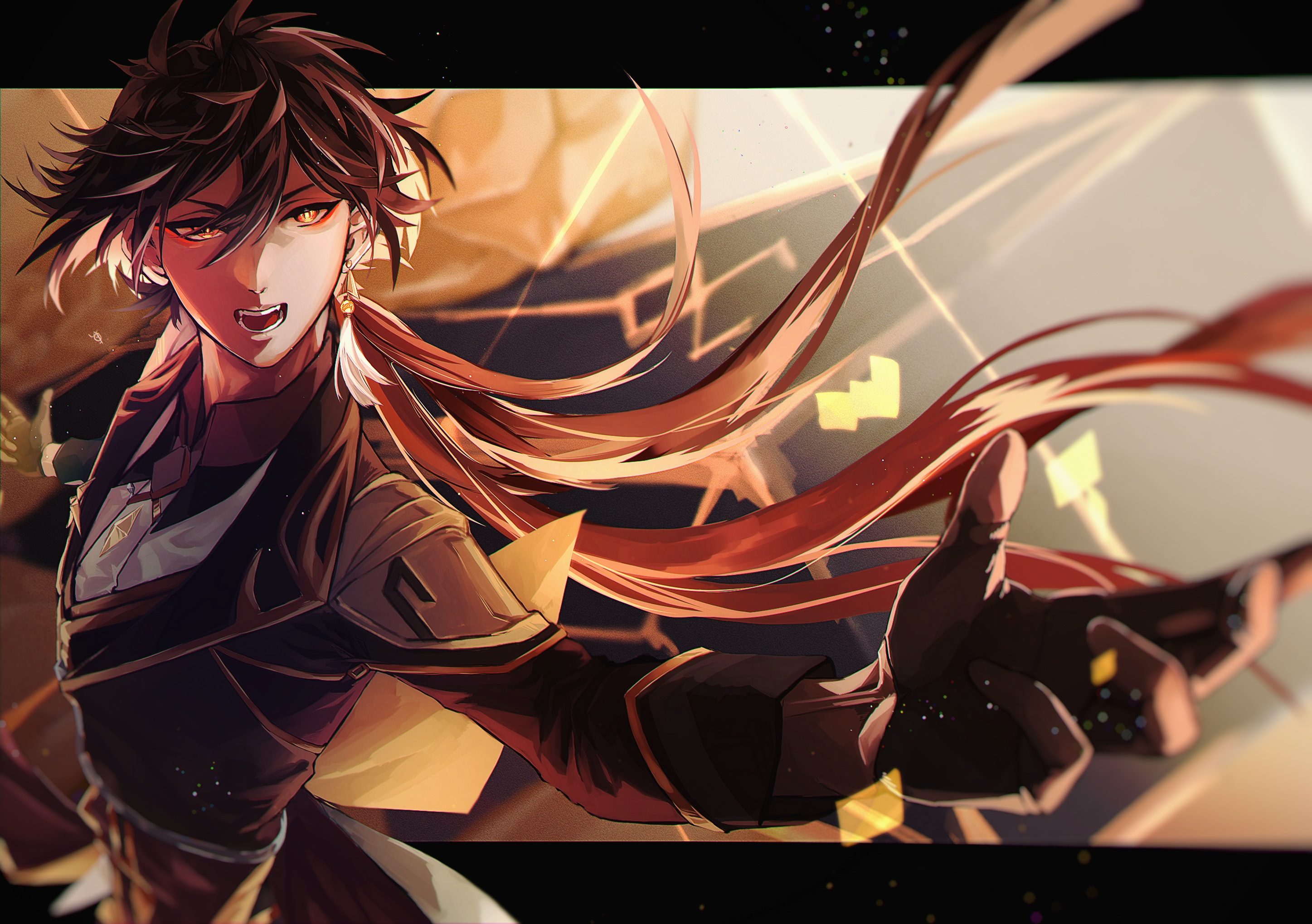 Zhongli from Genshin Impact with flowing hair HD Wallpaper