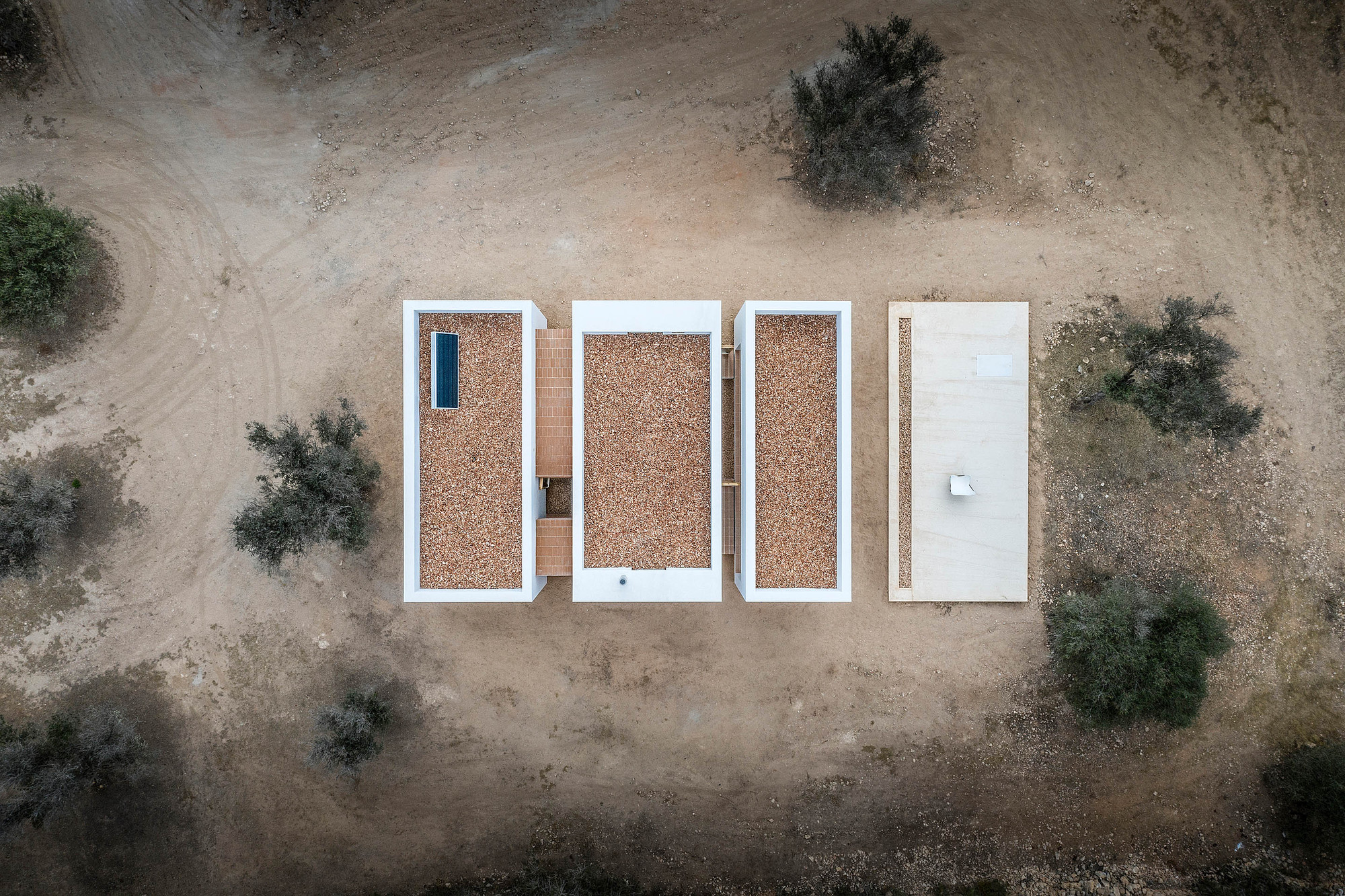 Aerial view of a modern house with flat roofs HD Wallpaper