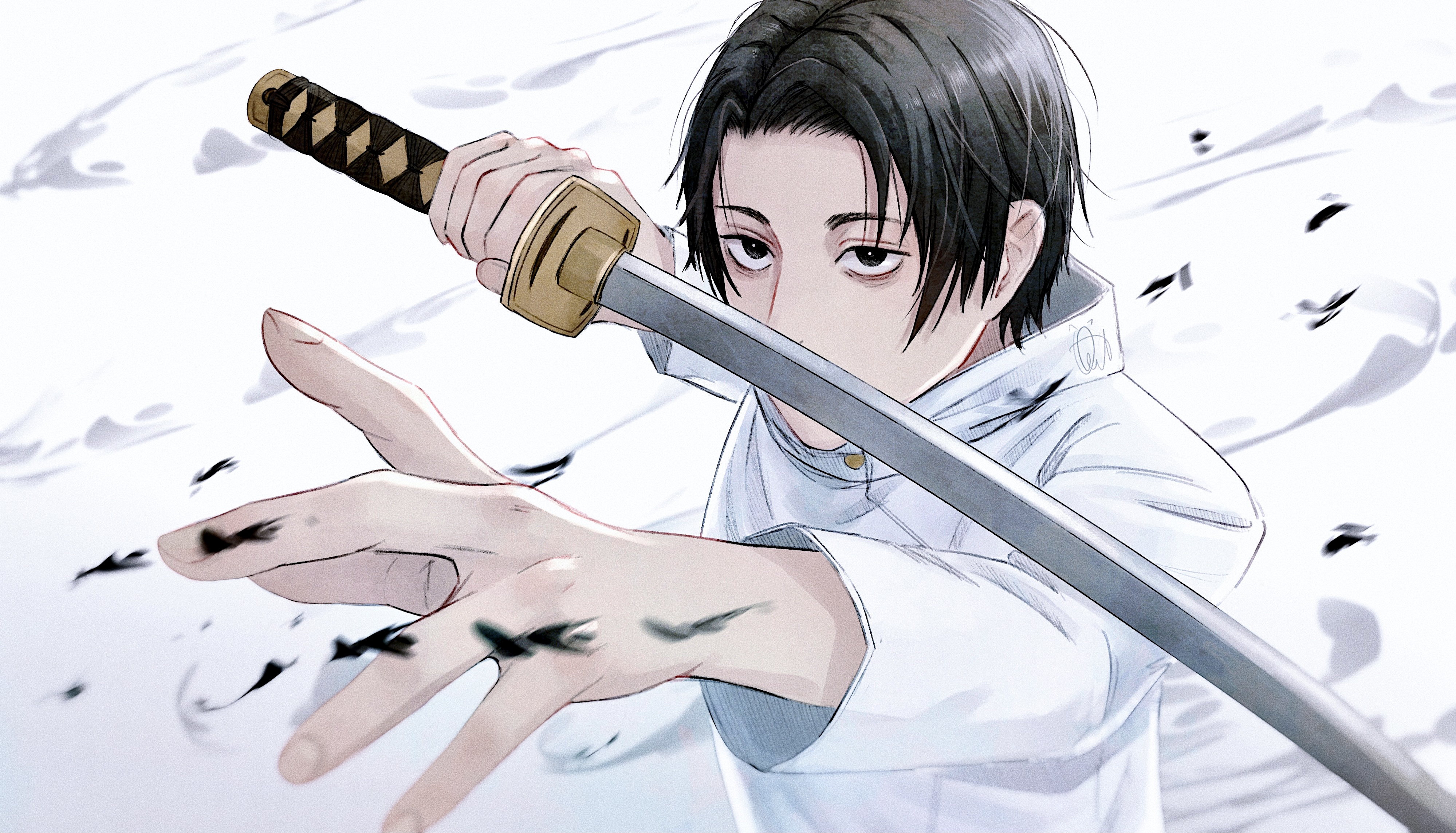 Yuta Okkotsu with Sword and Black Birds HD Wallpaper