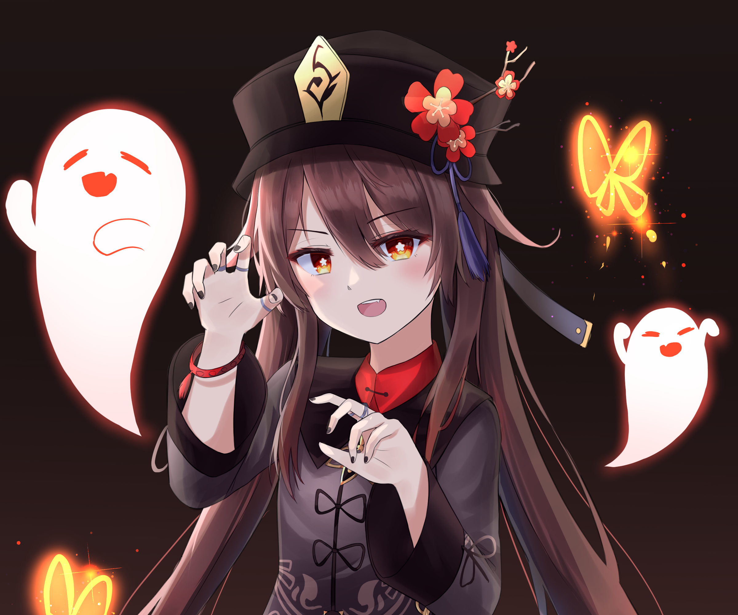 Hu Tao with Ghosts and Butterflies HD Wallpaper