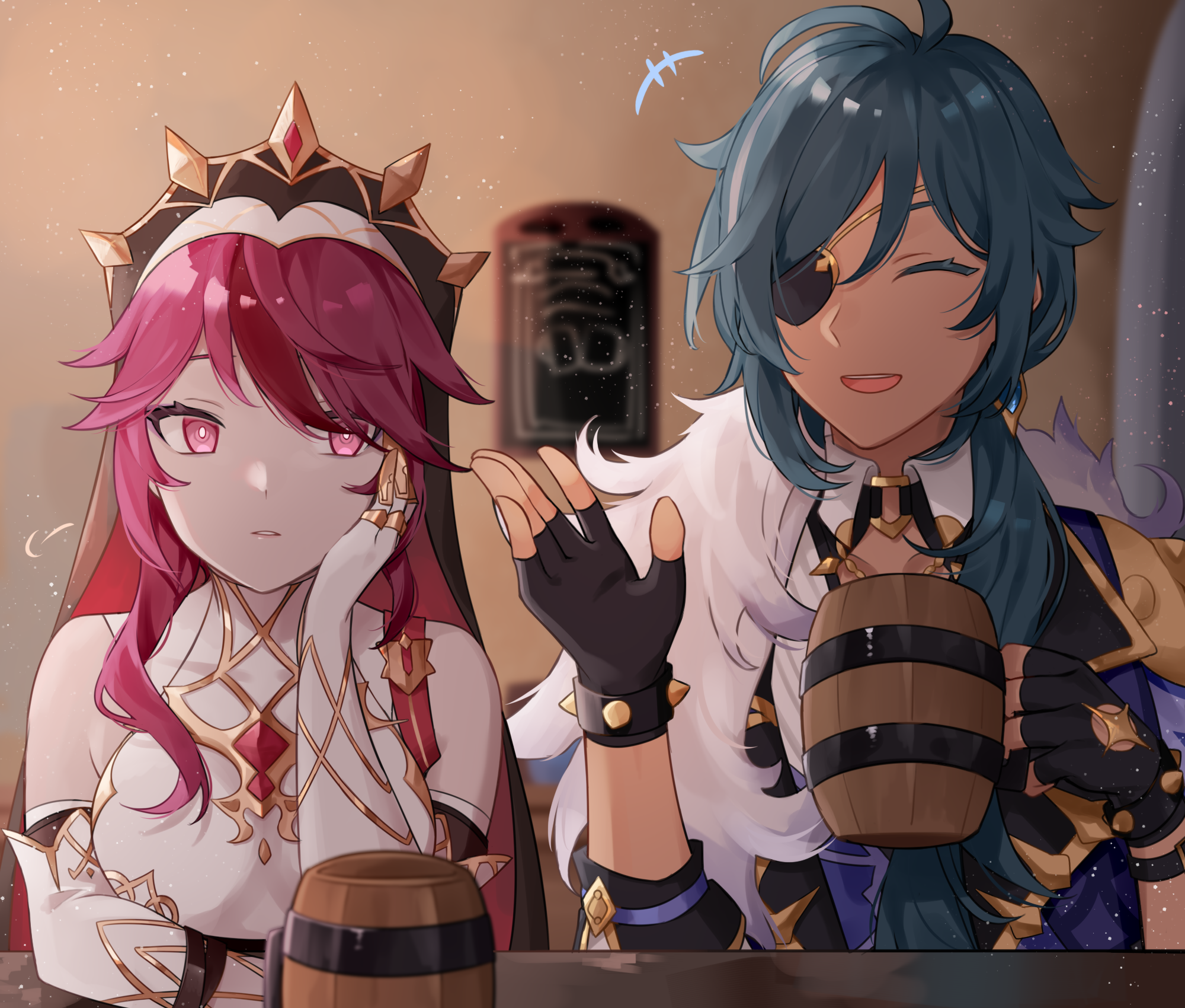 Rosaria and Kaeya at a bar HD Wallpaper