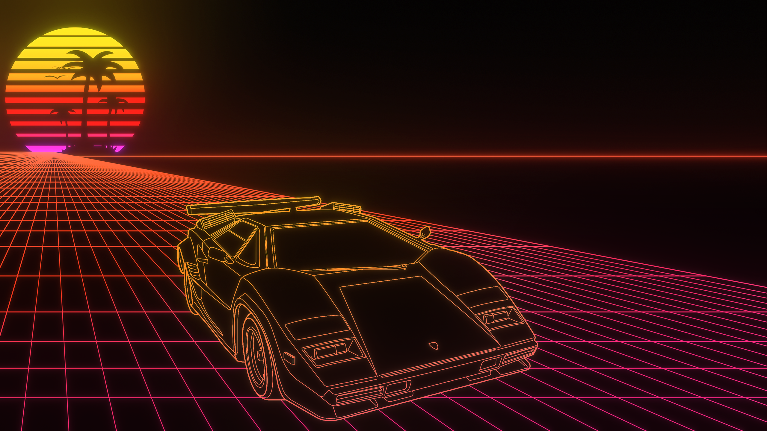 Countach Wireframe on a Retro Grid Road HD Wallpaper