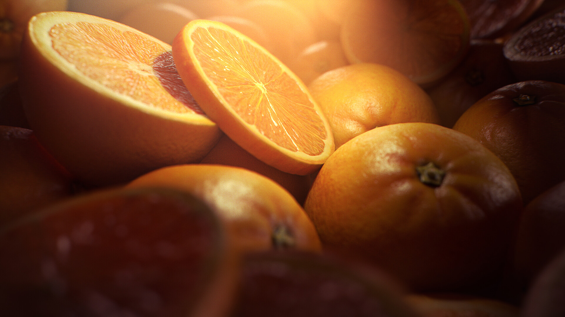 Close-up of sliced and whole oranges HD Wallpaper