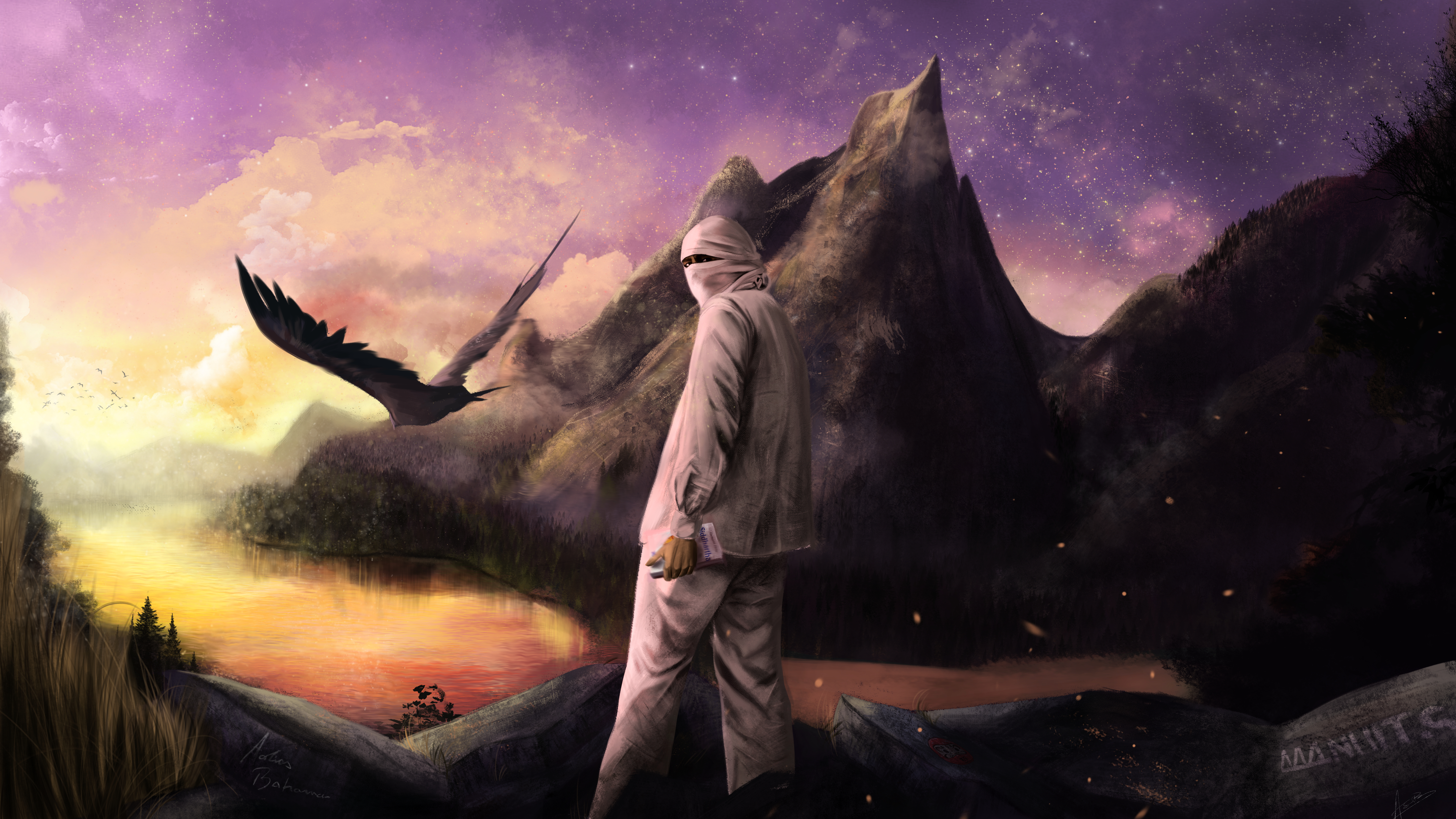 Rapper Népal in a surreal landscape with a bird HD Wallpaper
