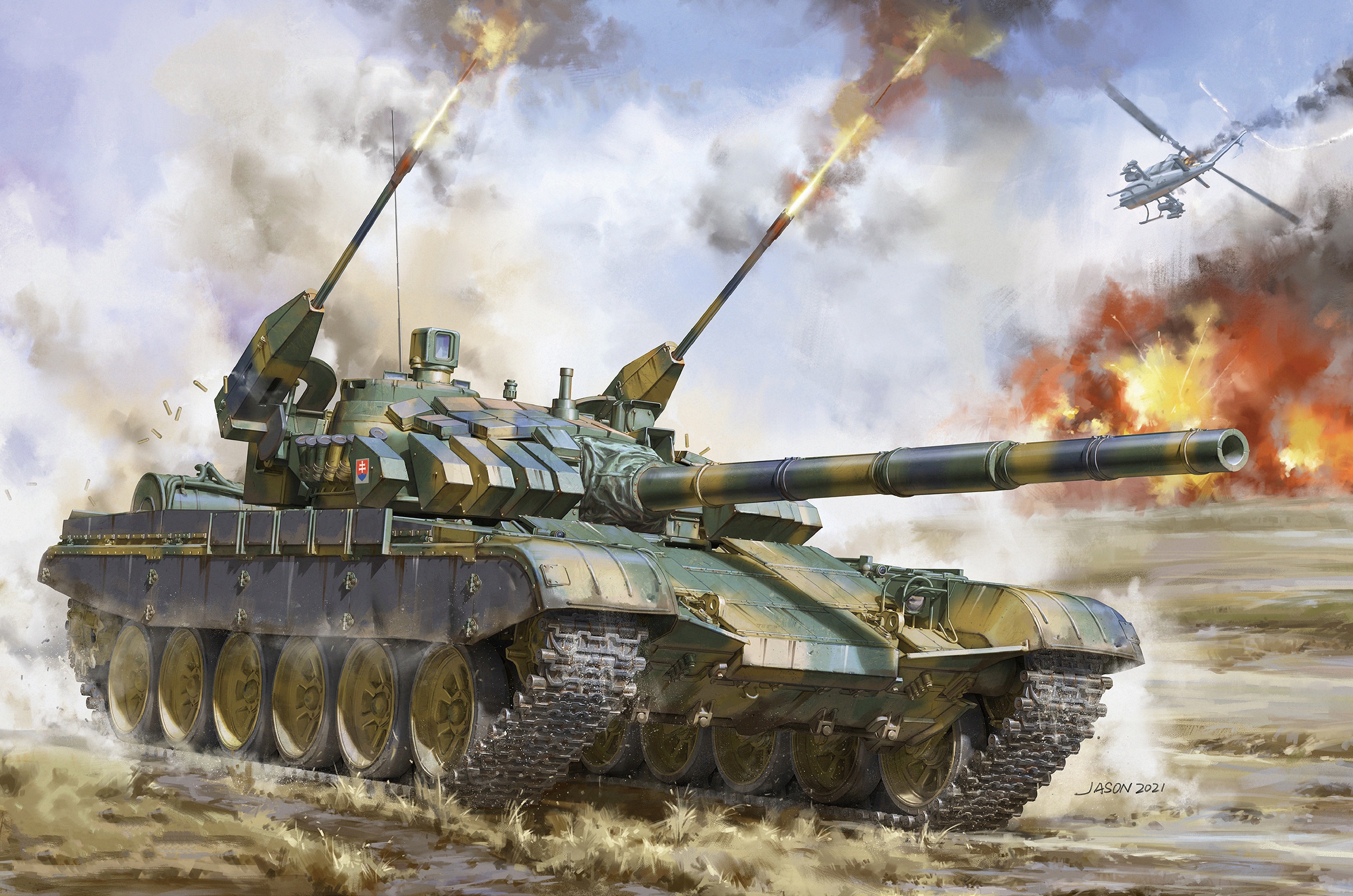T-72 tank firing missiles and main gun HD Wallpaper