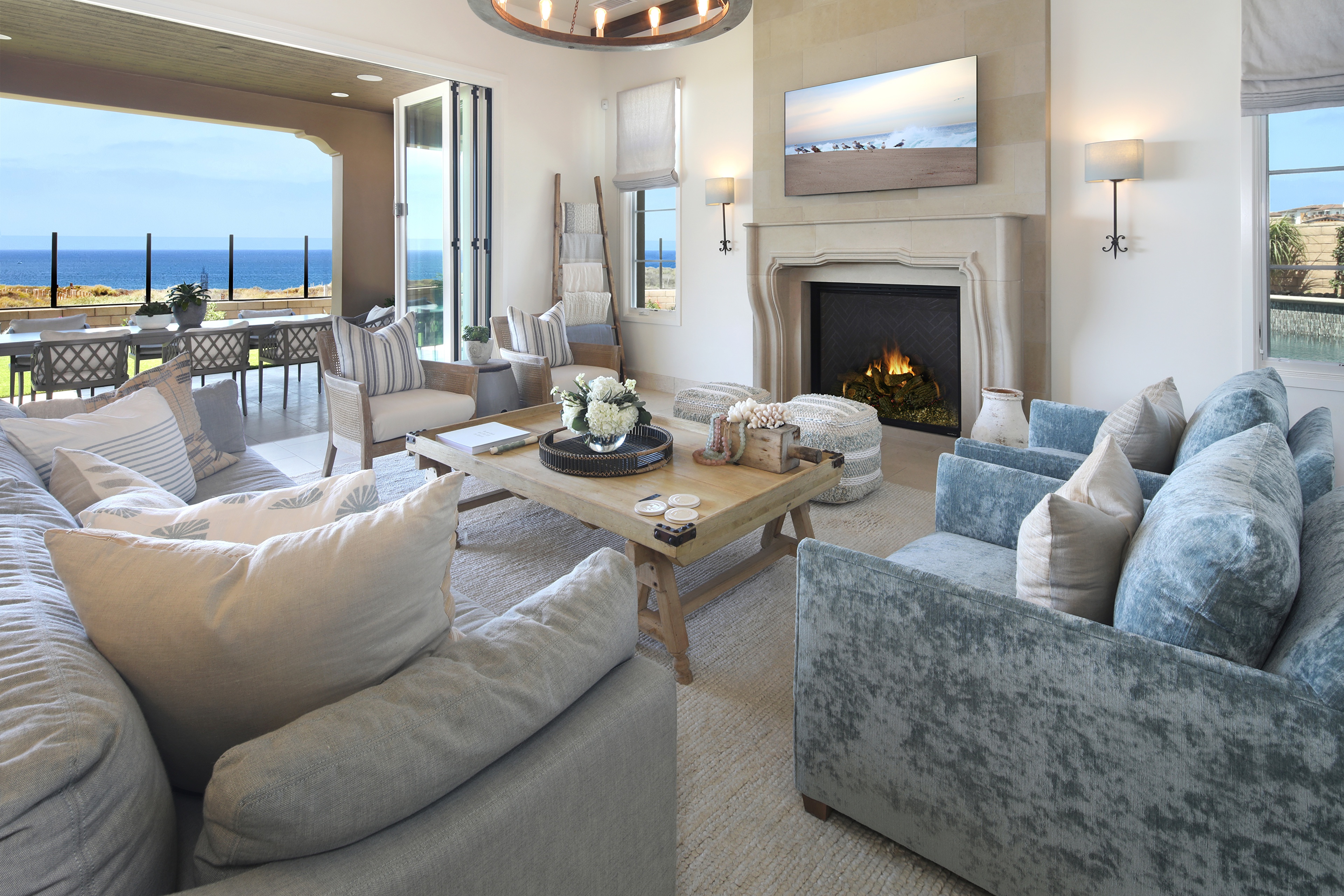 Living Room with Ocean View HD Wallpaper