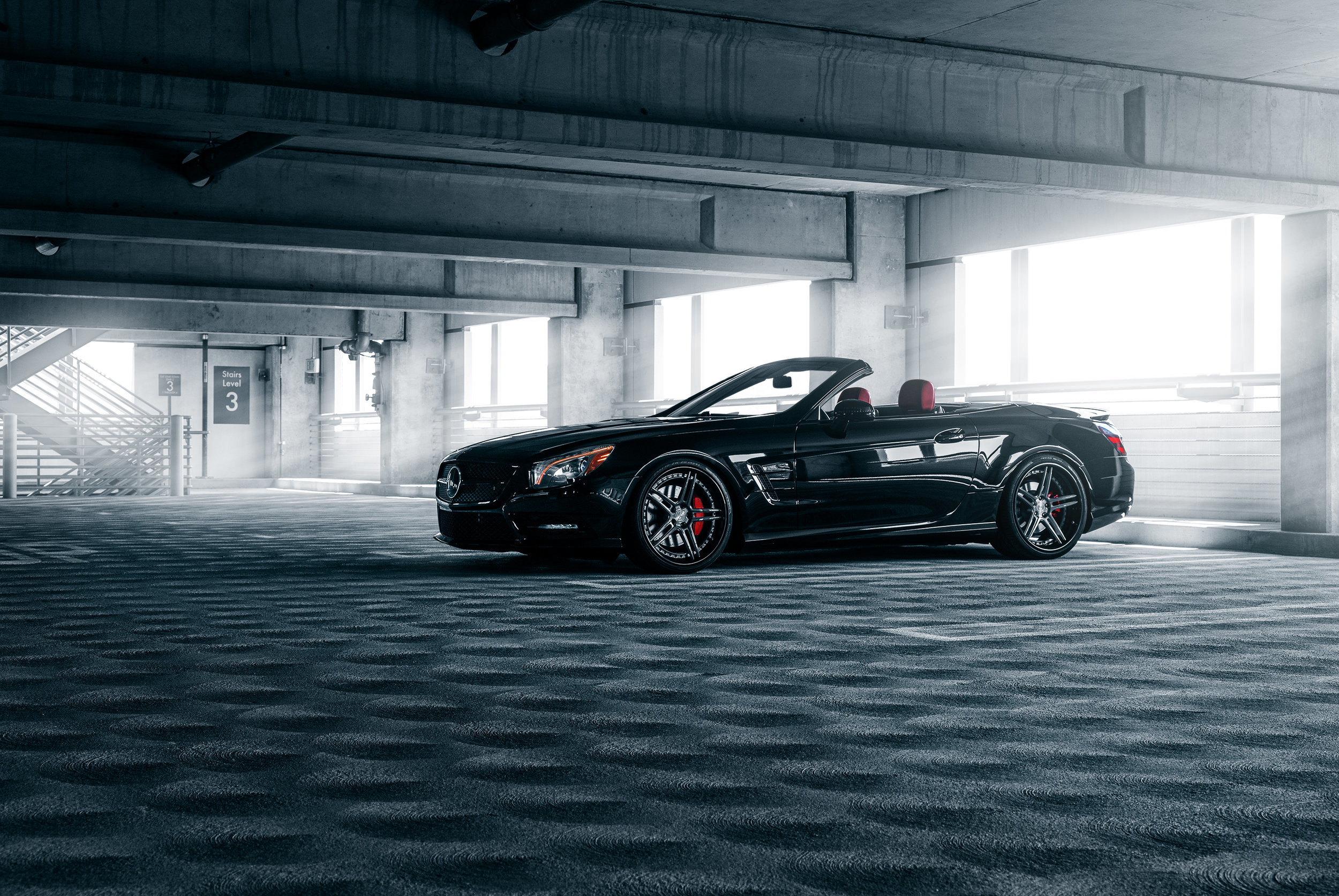 Black Mercedes-Benz SL-Class Cabriolet in Parking Garage HD Wallpaper