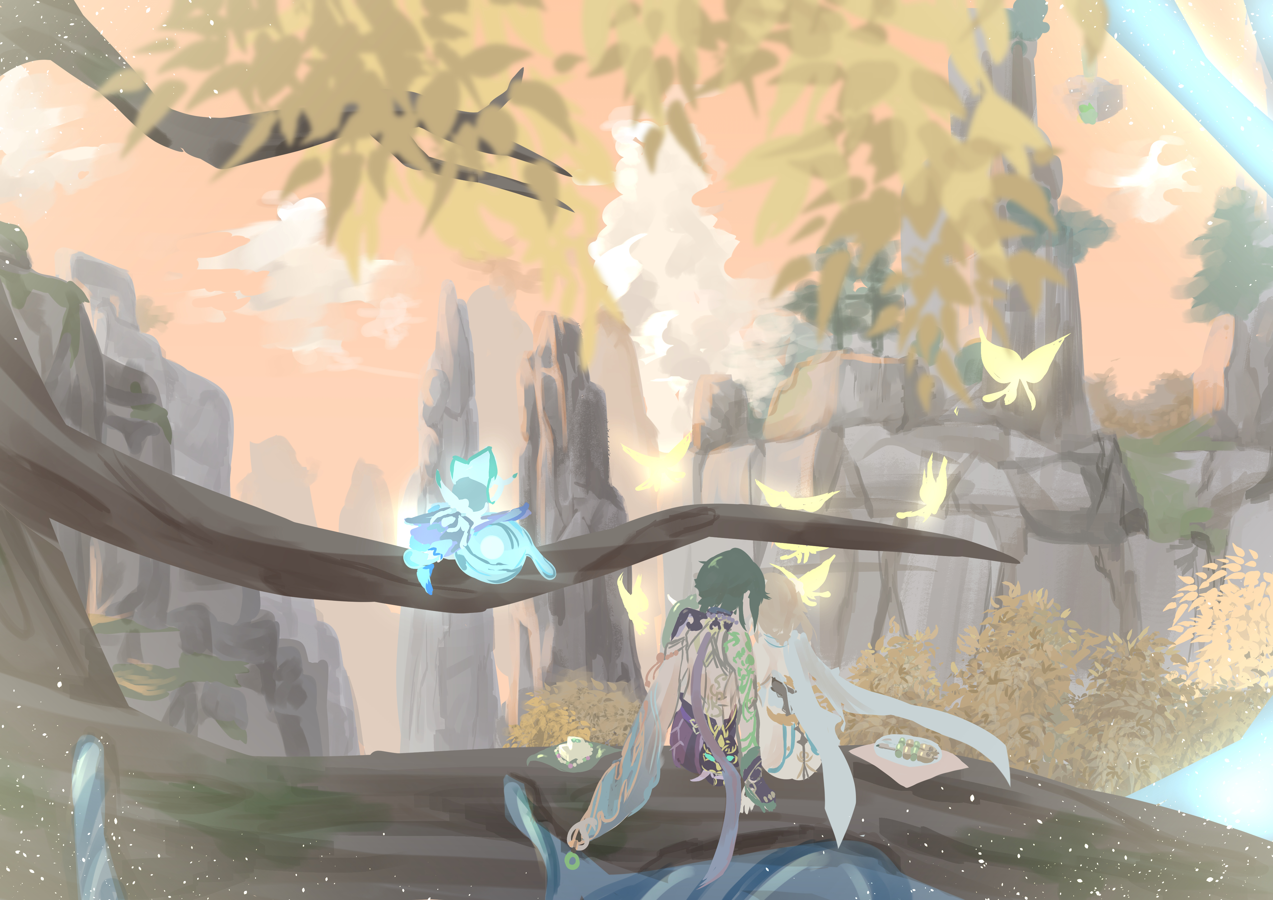 Lumine and Xiao in a fantasy landscape 4K HD Wallpaper