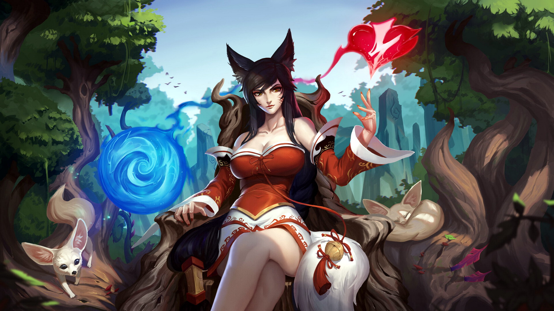 Ahri from League of Legends with magical orbs HD Wallpaper