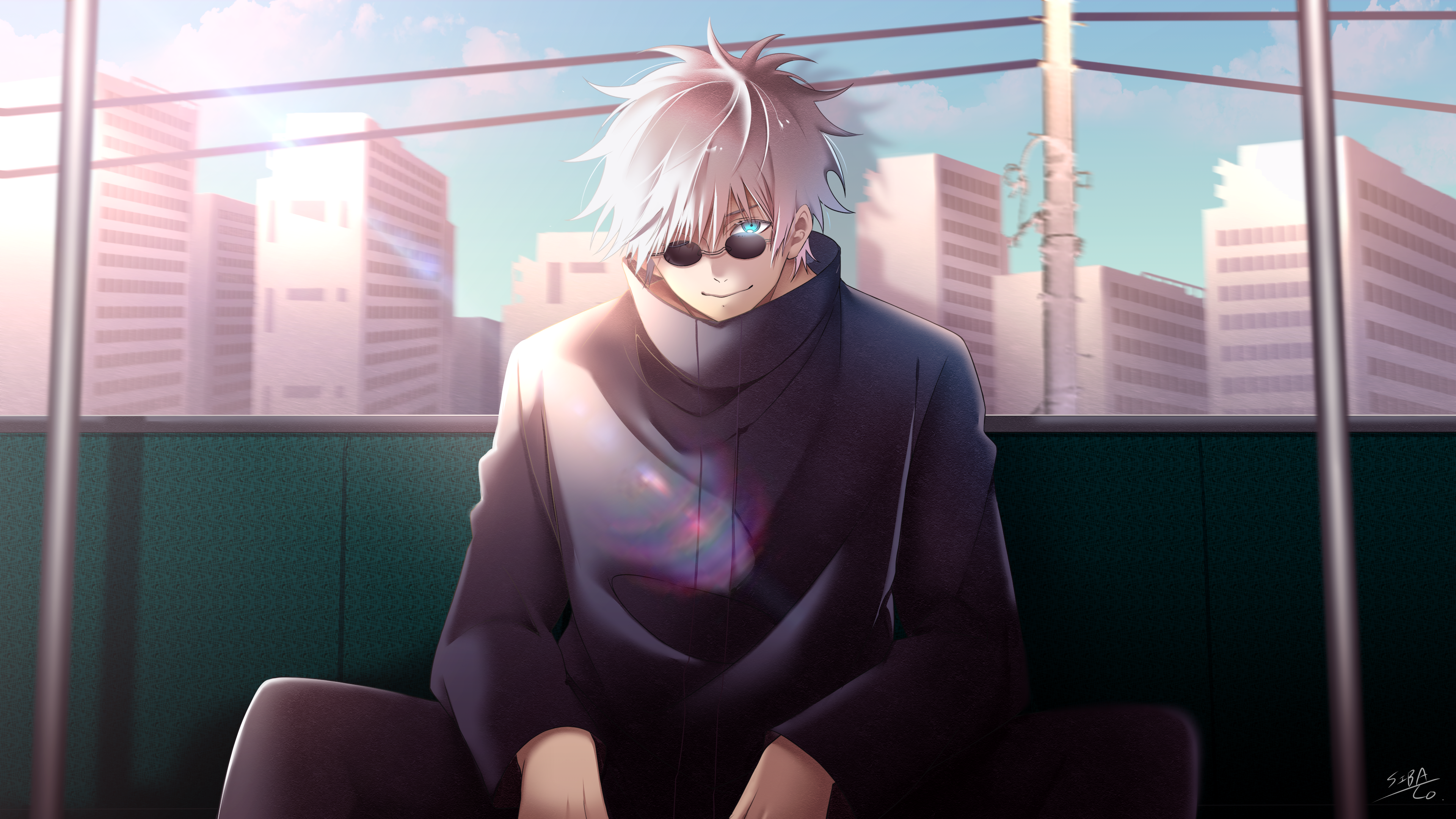 Satoru Gojo in School Uniform with White Hair HD Wallpaper