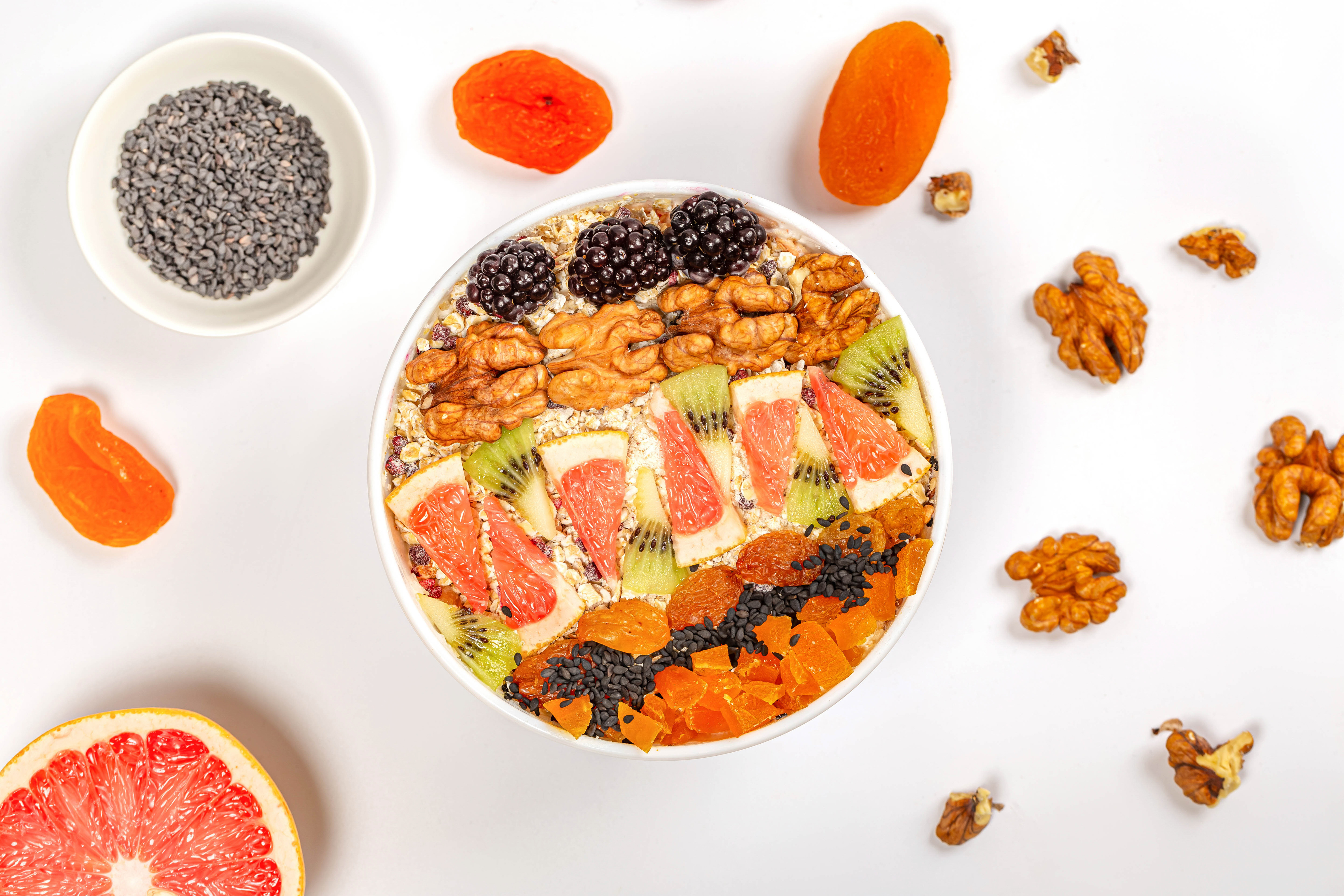 Breakfast bowl with fruits and nuts 4K HD Wallpaper