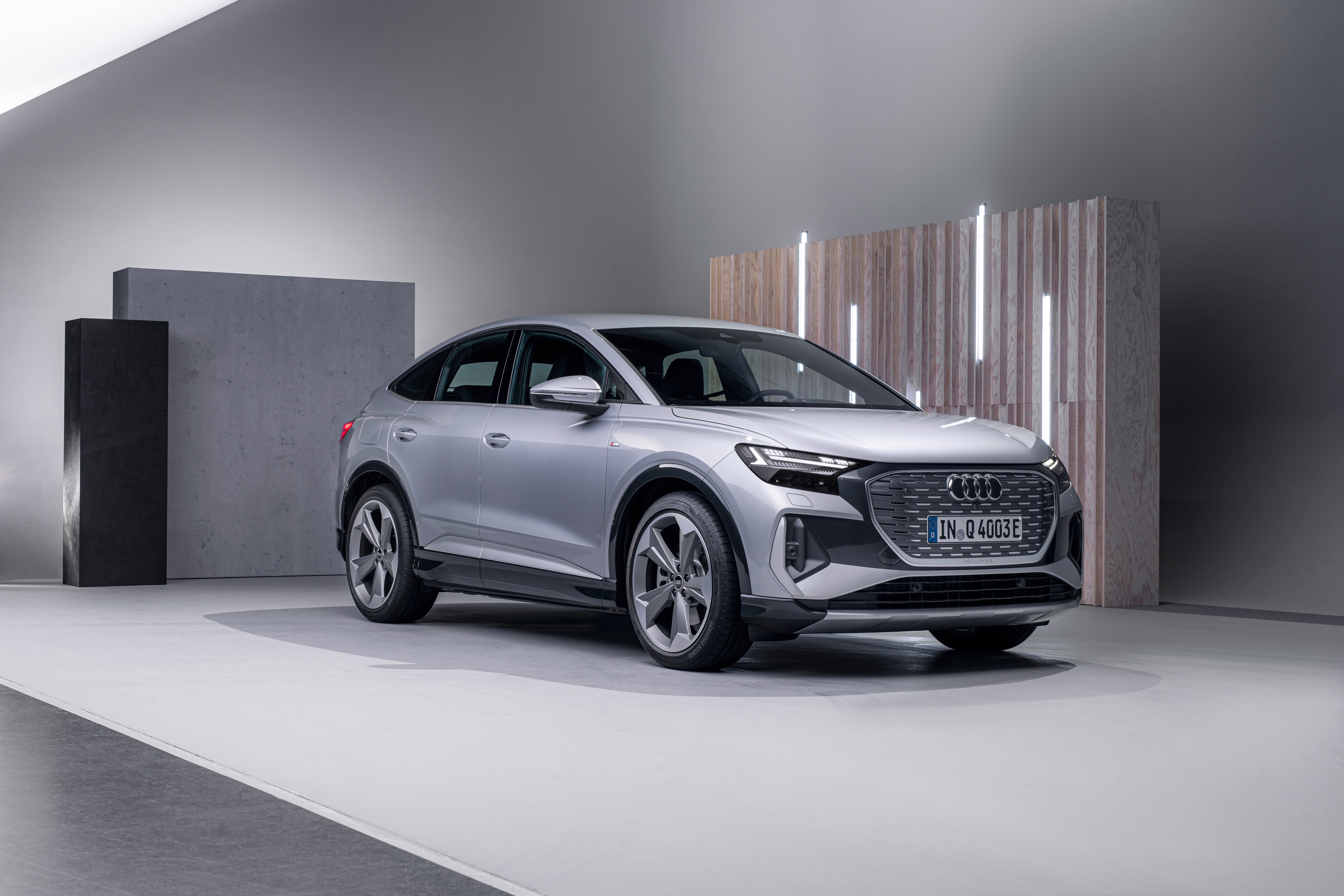 Silver Audi Q4 E-tron 4K Electric Car HD Wallpaper