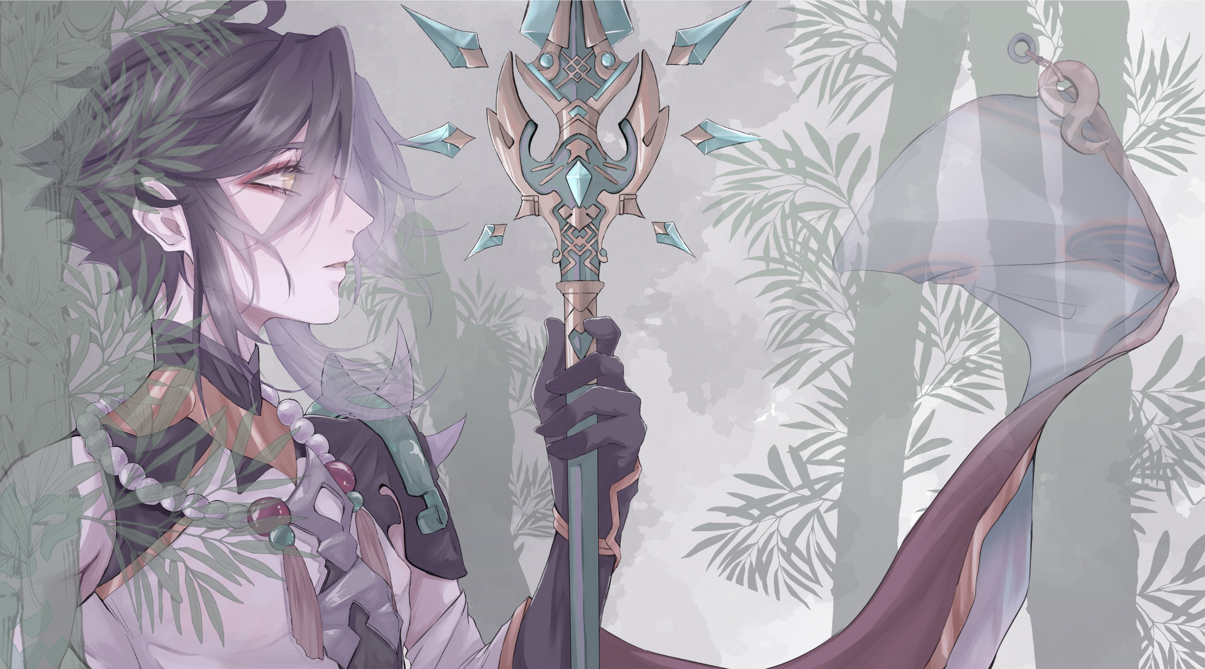 Xiao from Genshin Impact with a polearm HD Wallpaper
