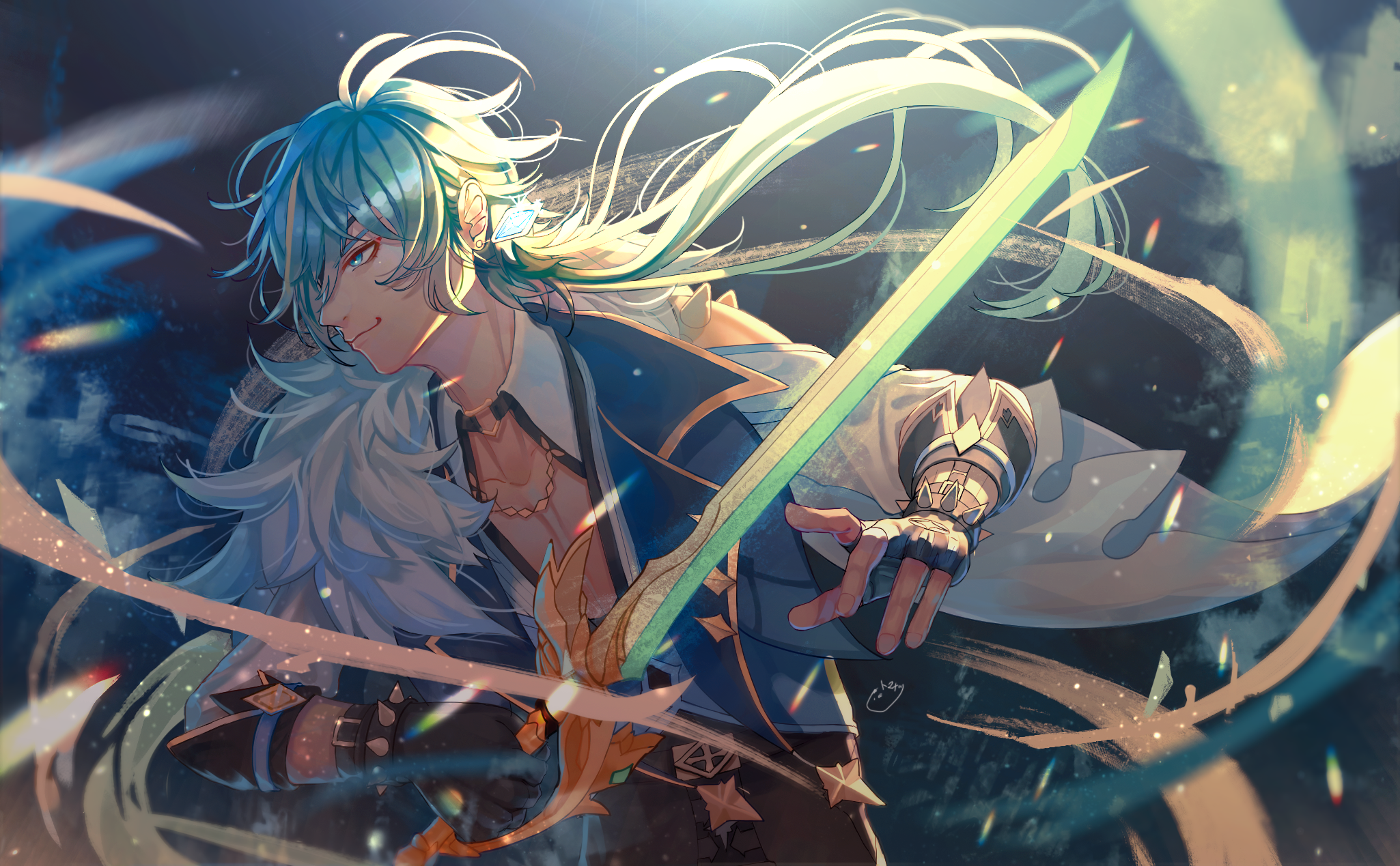 Kaeya from Genshin Impact with a sword HD Wallpaper