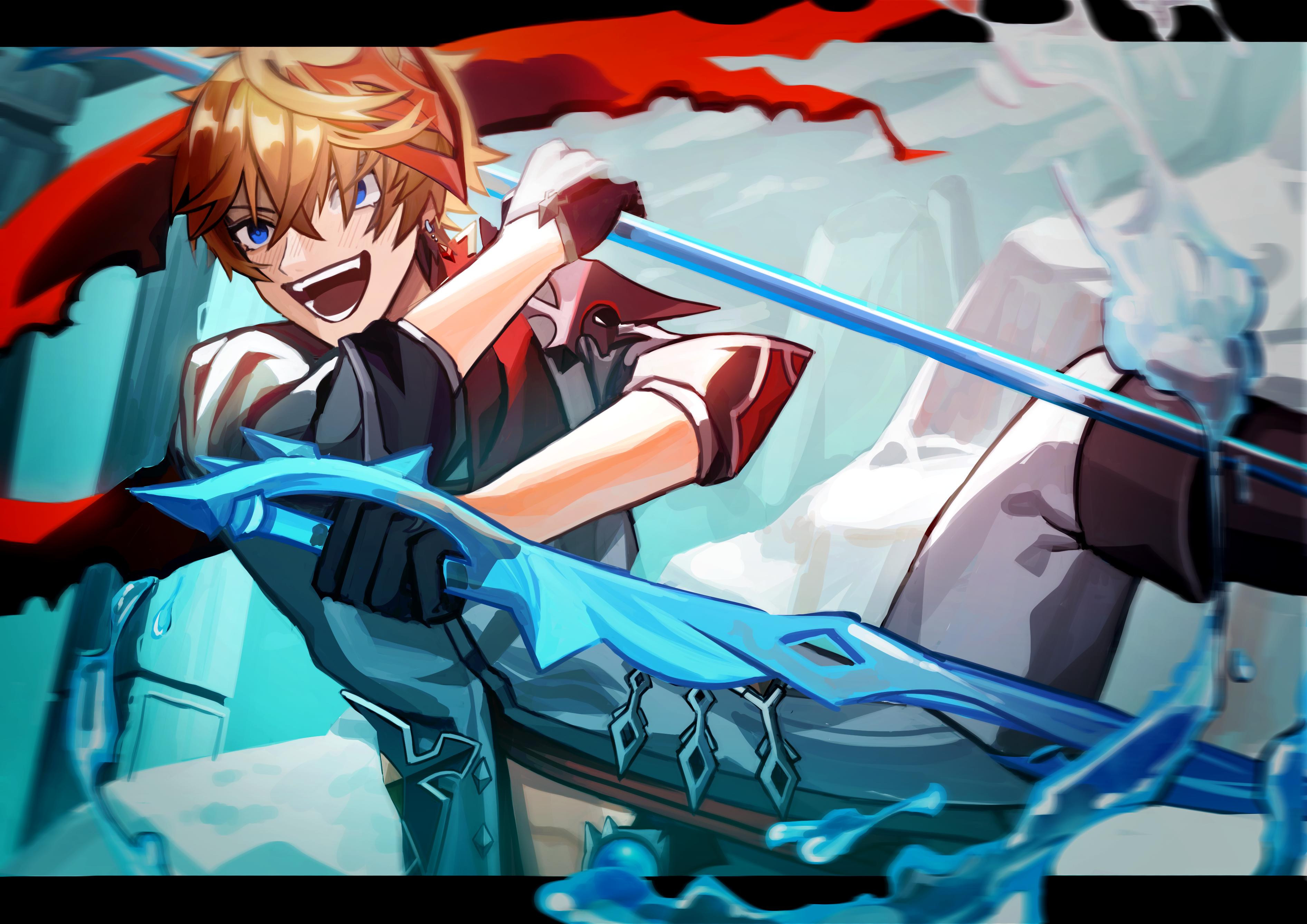Tartaglia Childe (Genshin Impact) with Hydro Weapons HD Wallpaper