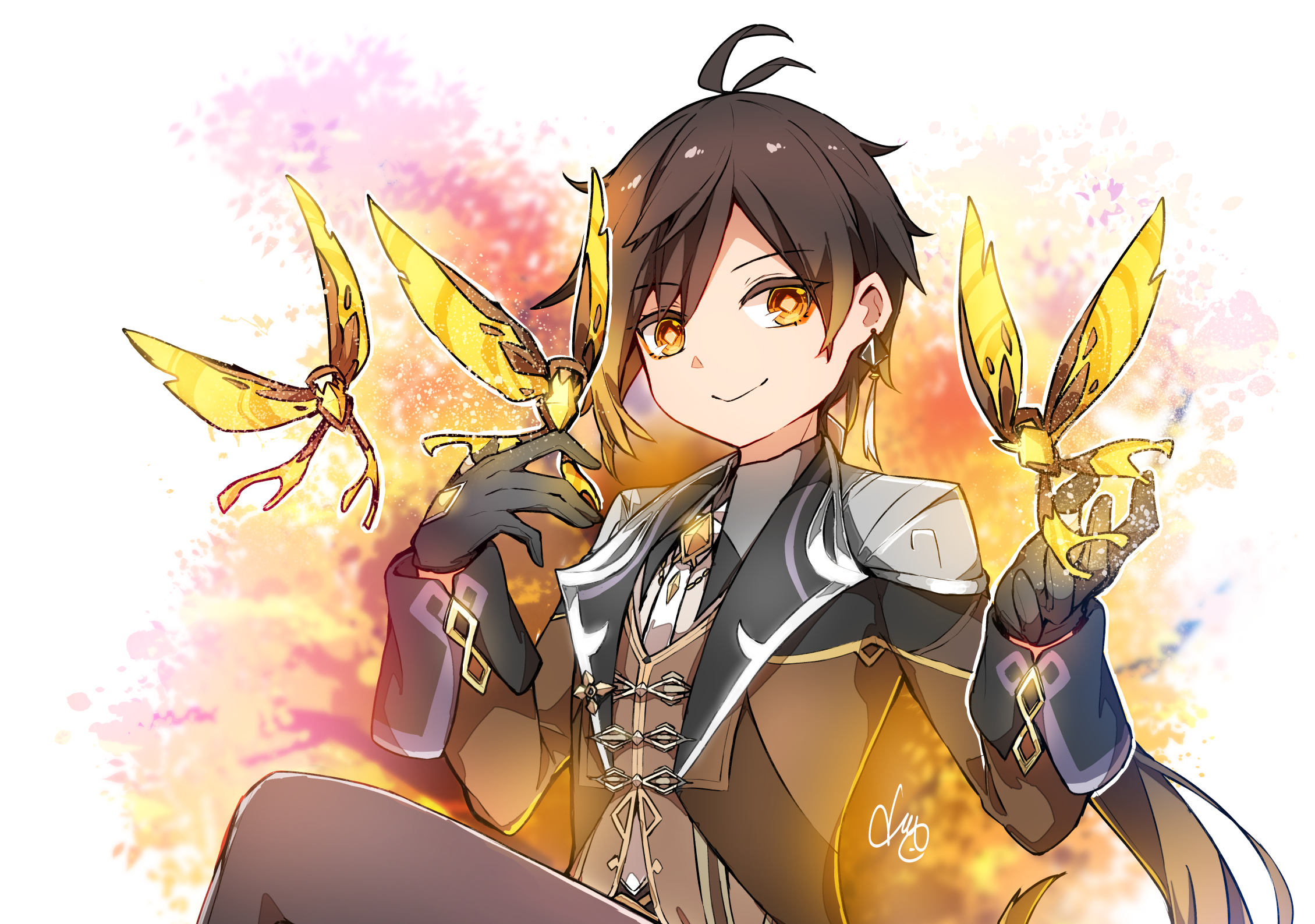Zhongli from Genshin Impact with Geo butterflies HD Wallpaper