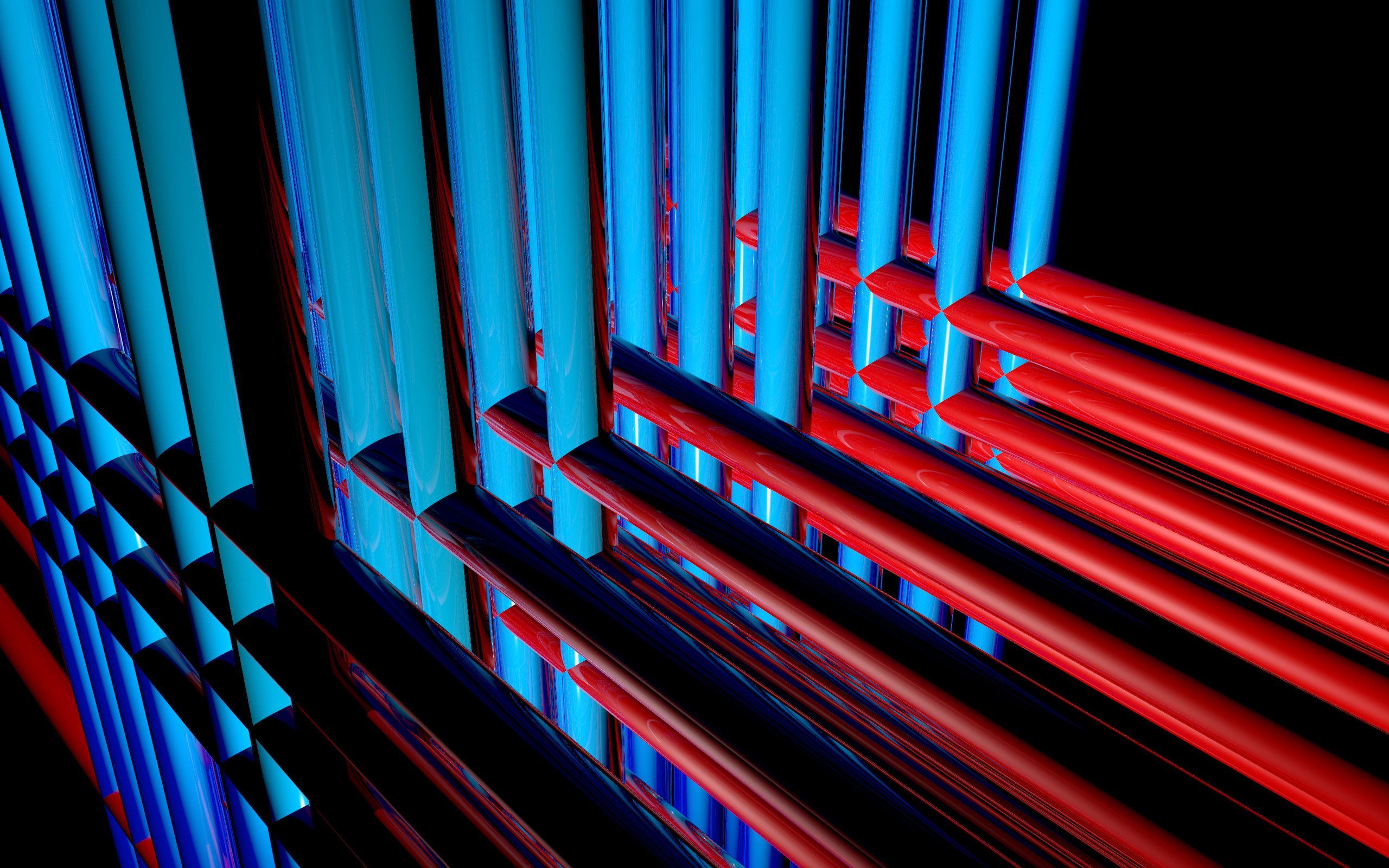 Abstract 3D render of intersecting blue and red cylinders HD Wallpaper