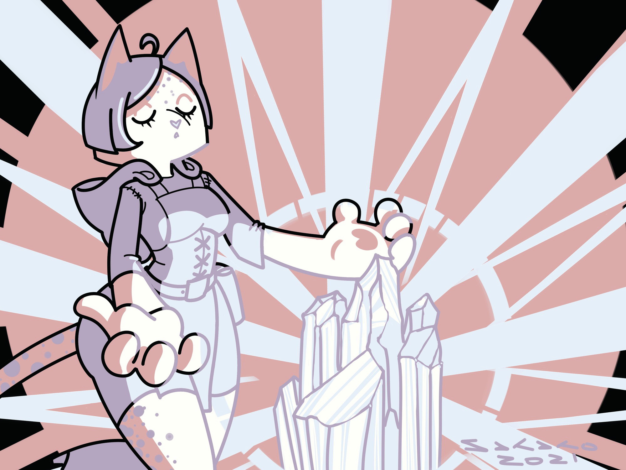 Cat-like character reaching for crystals HD Wallpaper