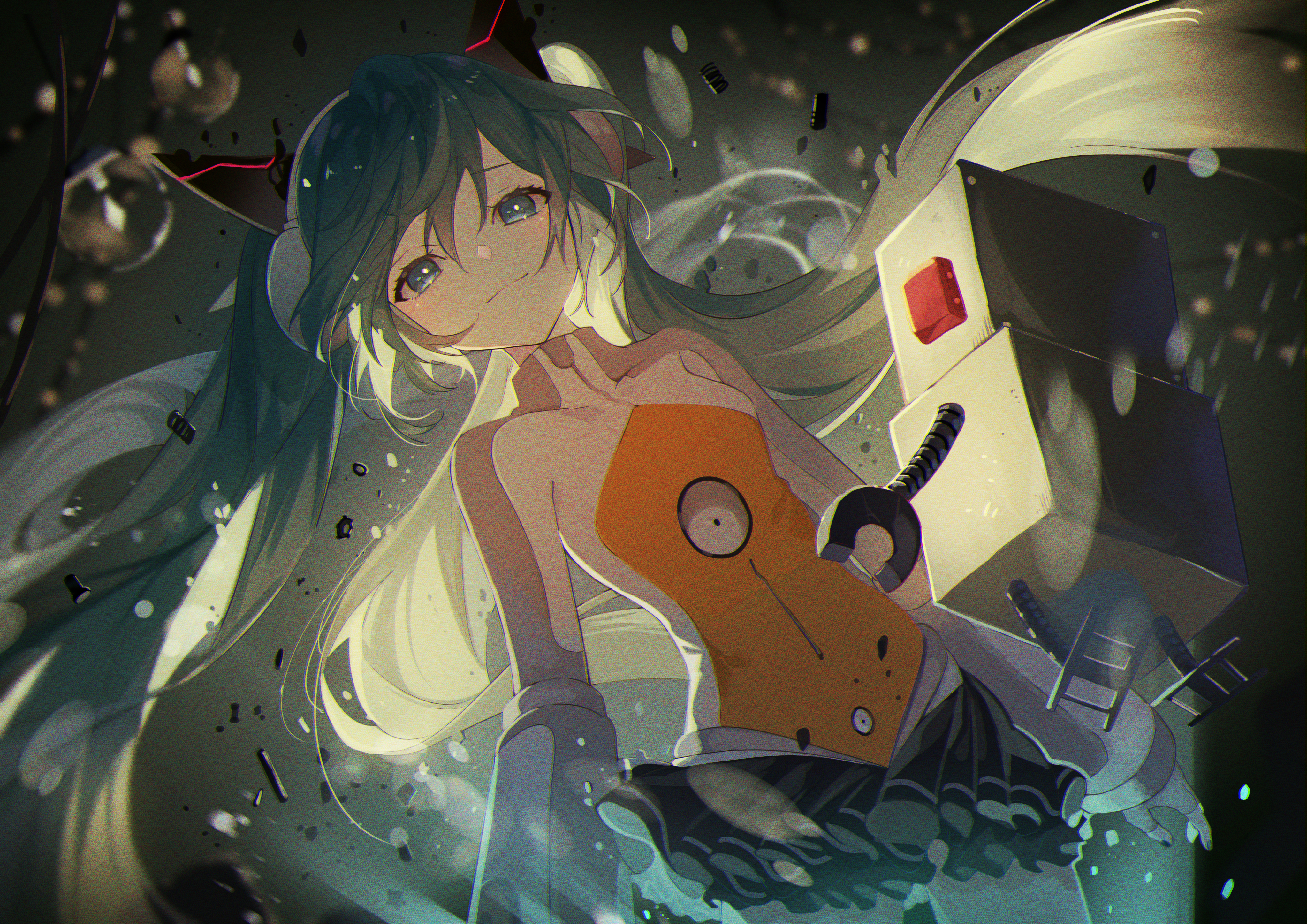 Hatsune Miku with Long Blue Hair and Futuristic Device HD Wallpaper