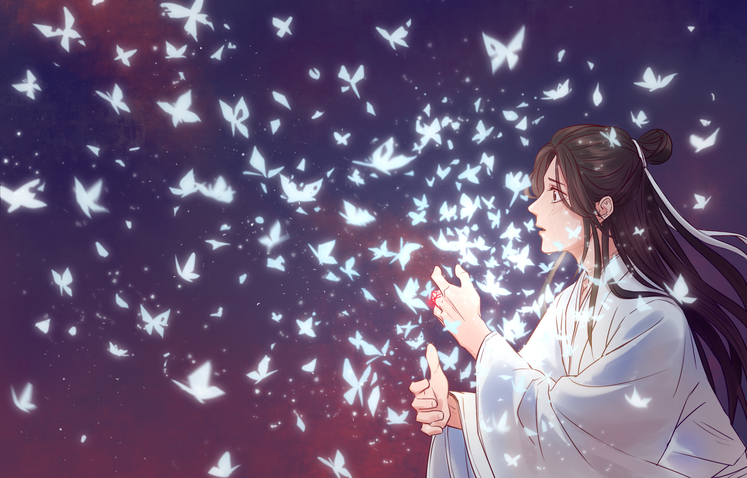 Xie Lian surrounded by white butterflies HD Wallpaper