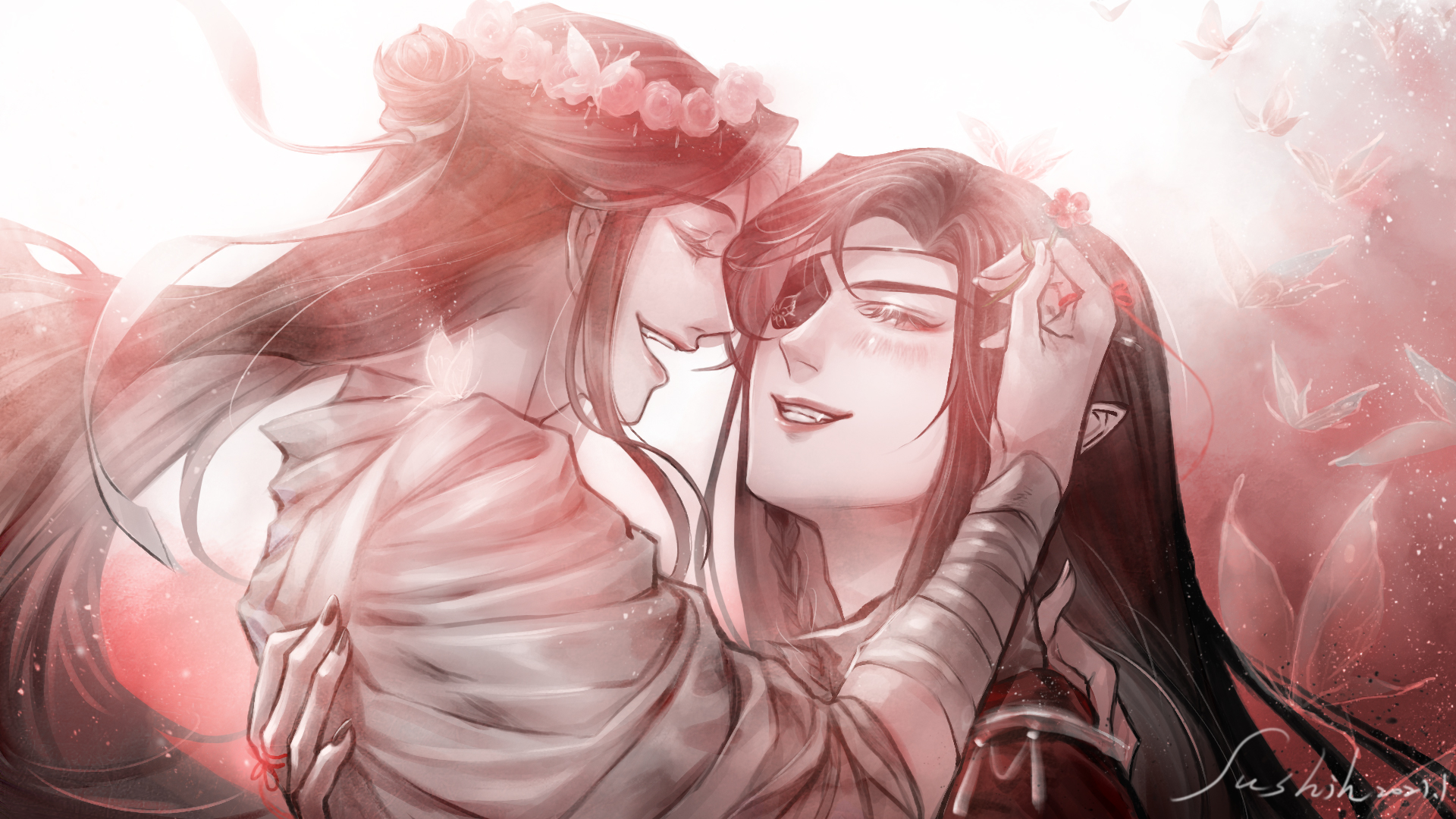 Xie Lian and Hua Cheng embrace HD Wallpaper