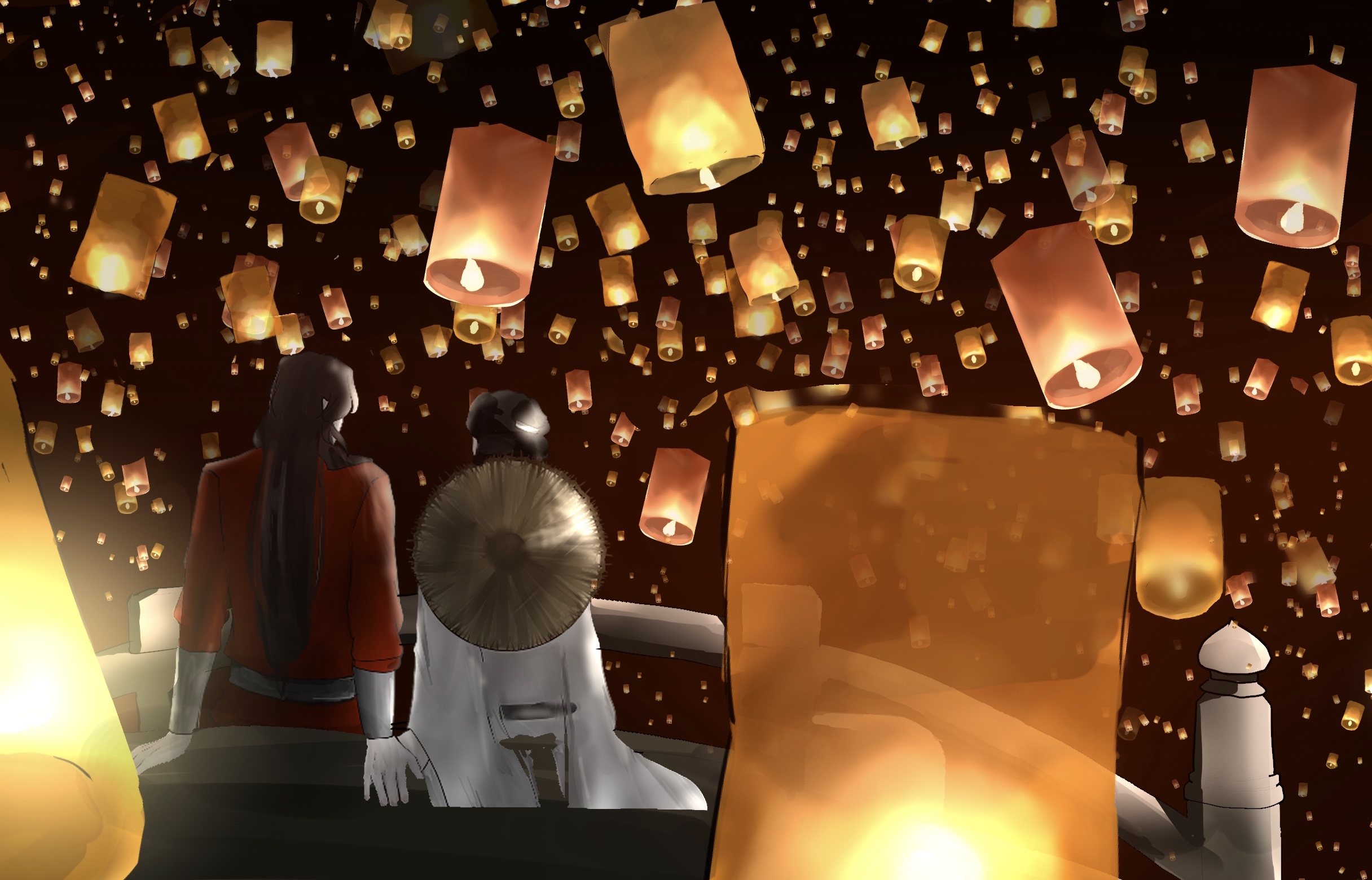 Xie Lian and Hua Cheng watch lanterns HD Wallpaper