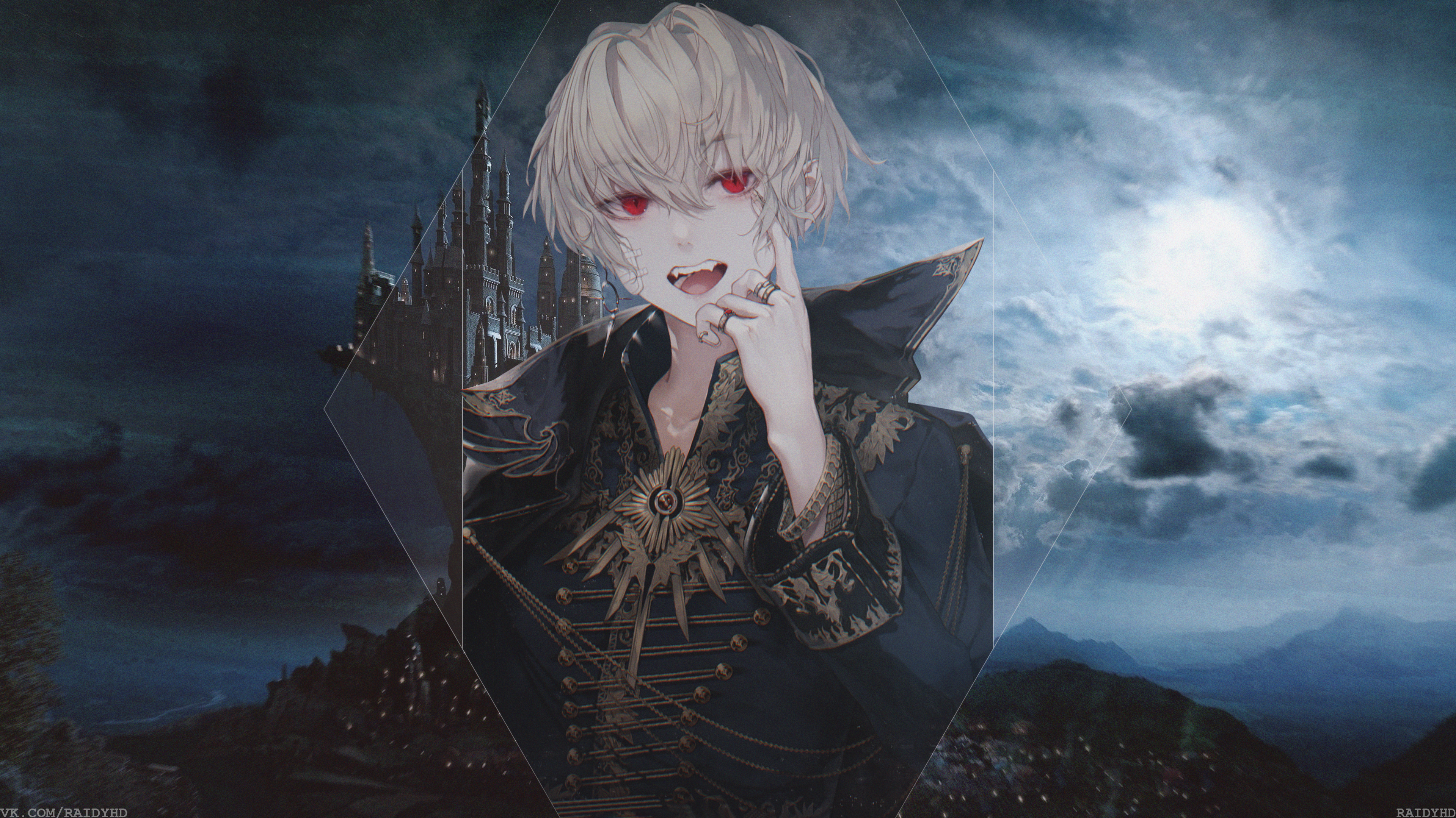 Anime Boy with Red Eyes and Vampire Fangs 4K HD Wallpaper