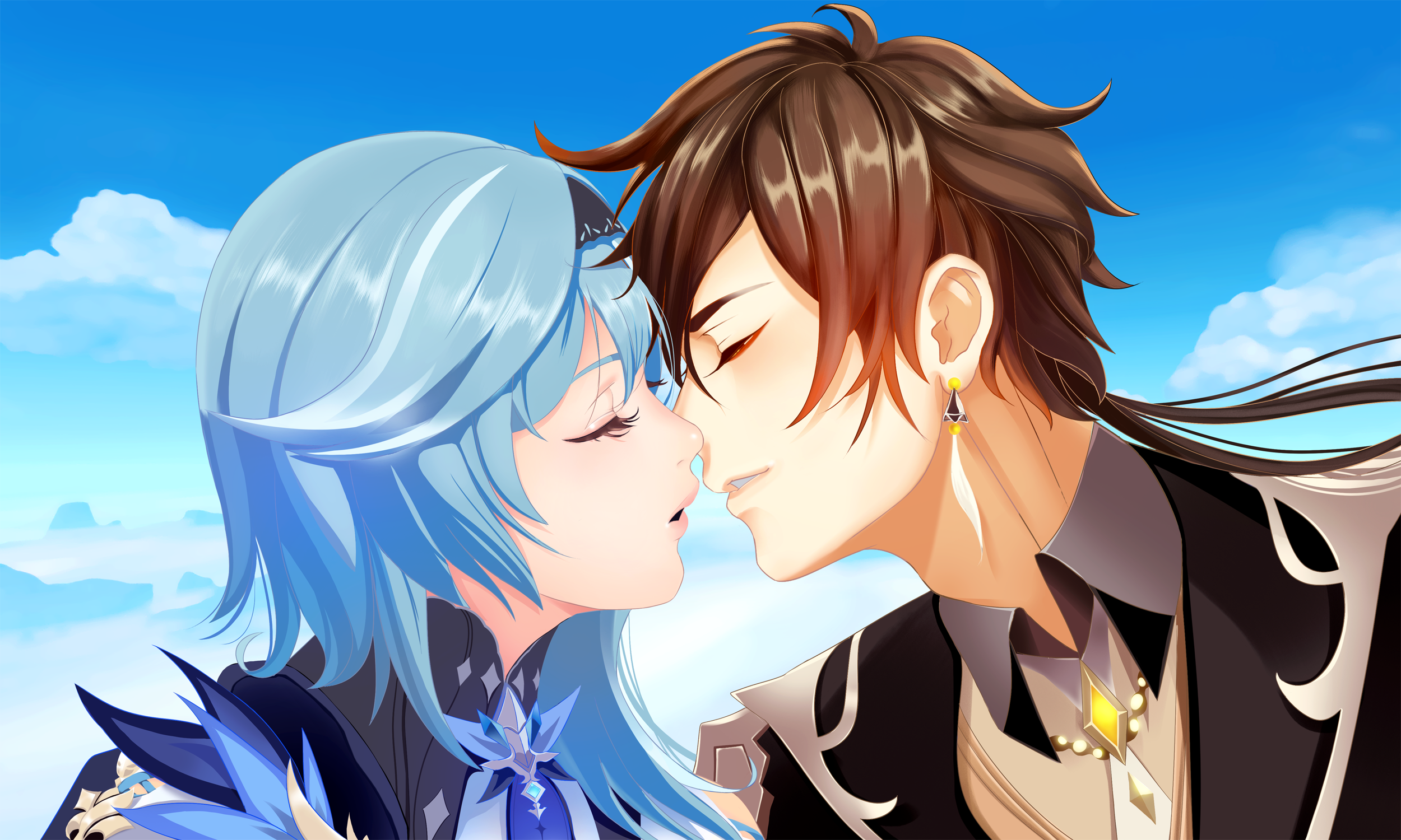 Eula and Zhongli Intimate Moment Genshin Impact HD Wallpaper