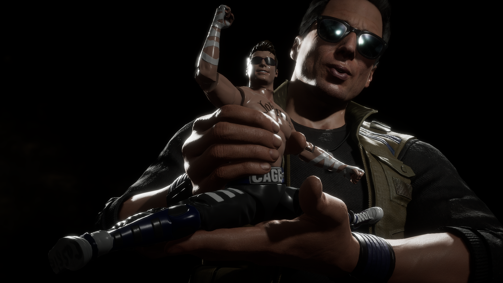 Johnny Cage holding a Johnny Cage action figure HD Wallpaper