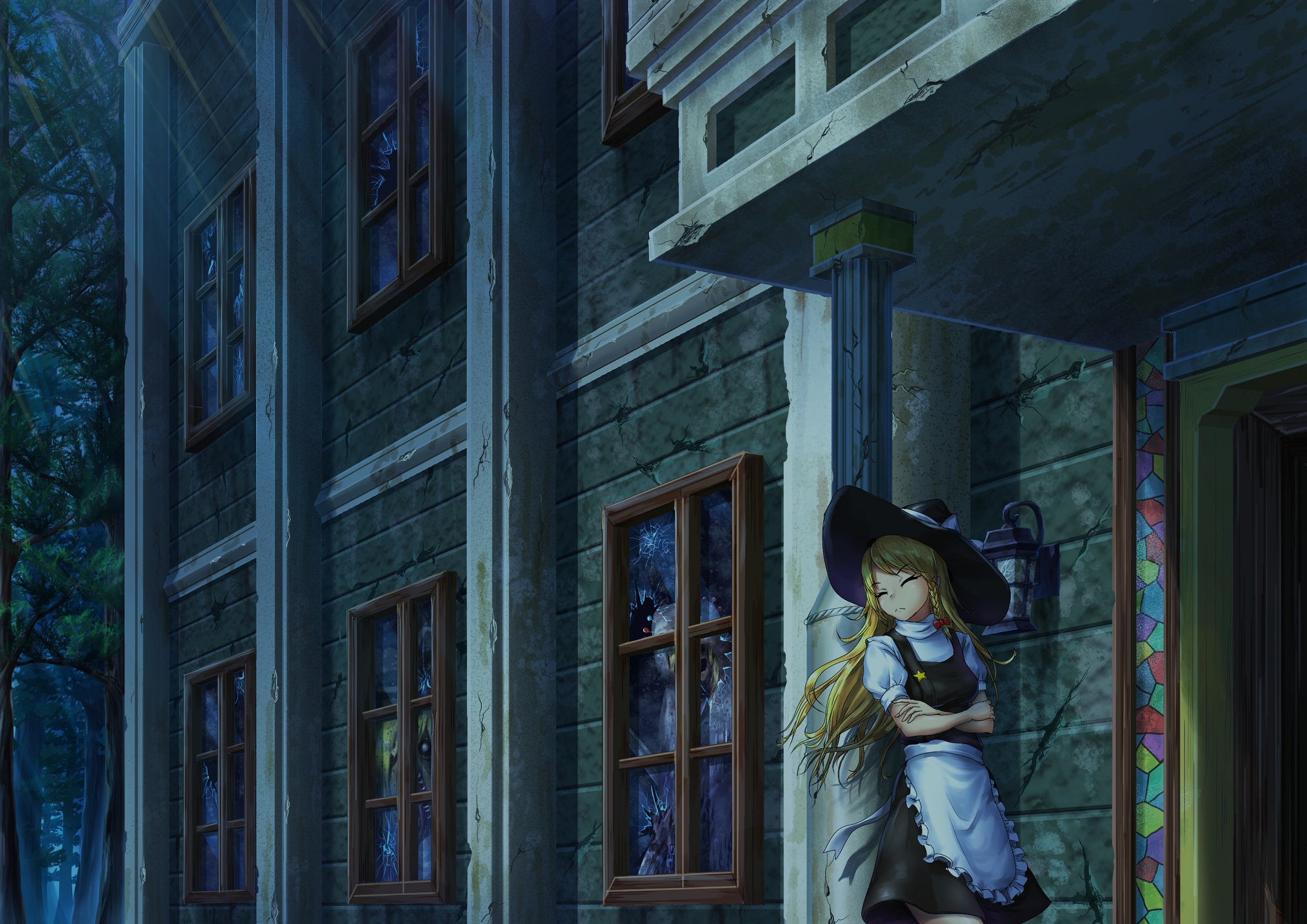Marisa Kirisame in front of a dilapidated building HD Wallpaper