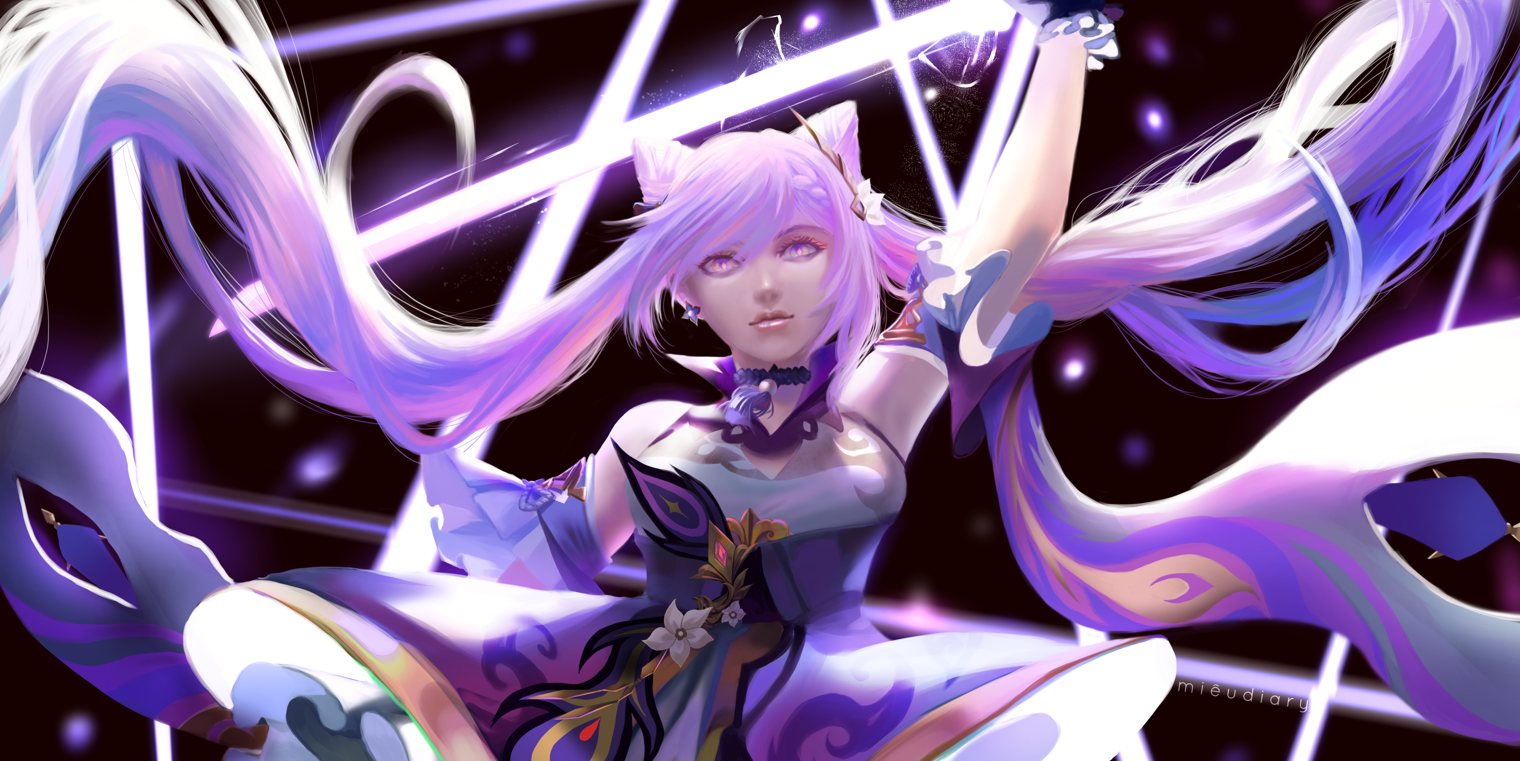 Keqing from Genshin Impact with purple lightning HD Wallpaper
