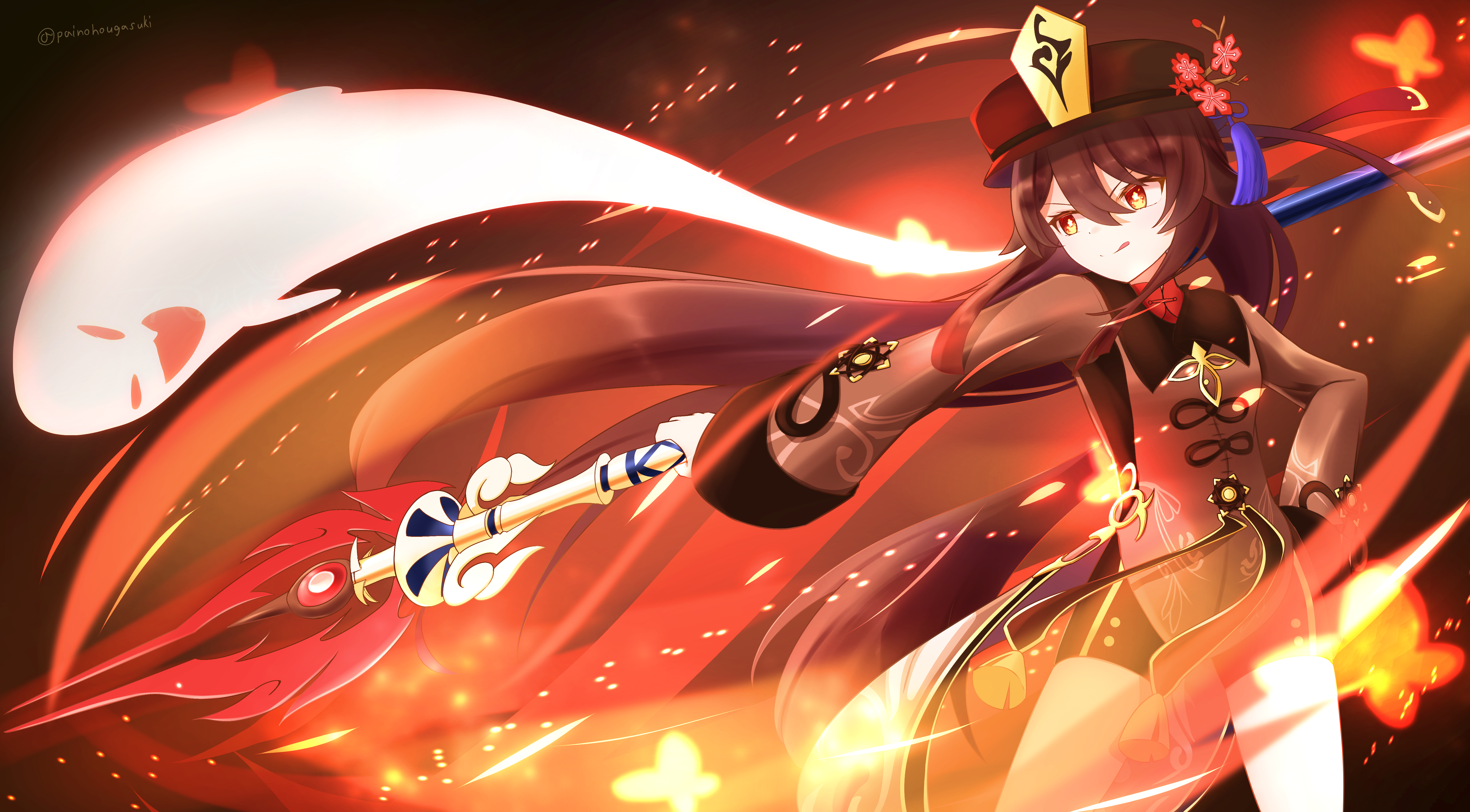 Hu Tao Dynamic Fiery Scene 4K HD Wallpaper
