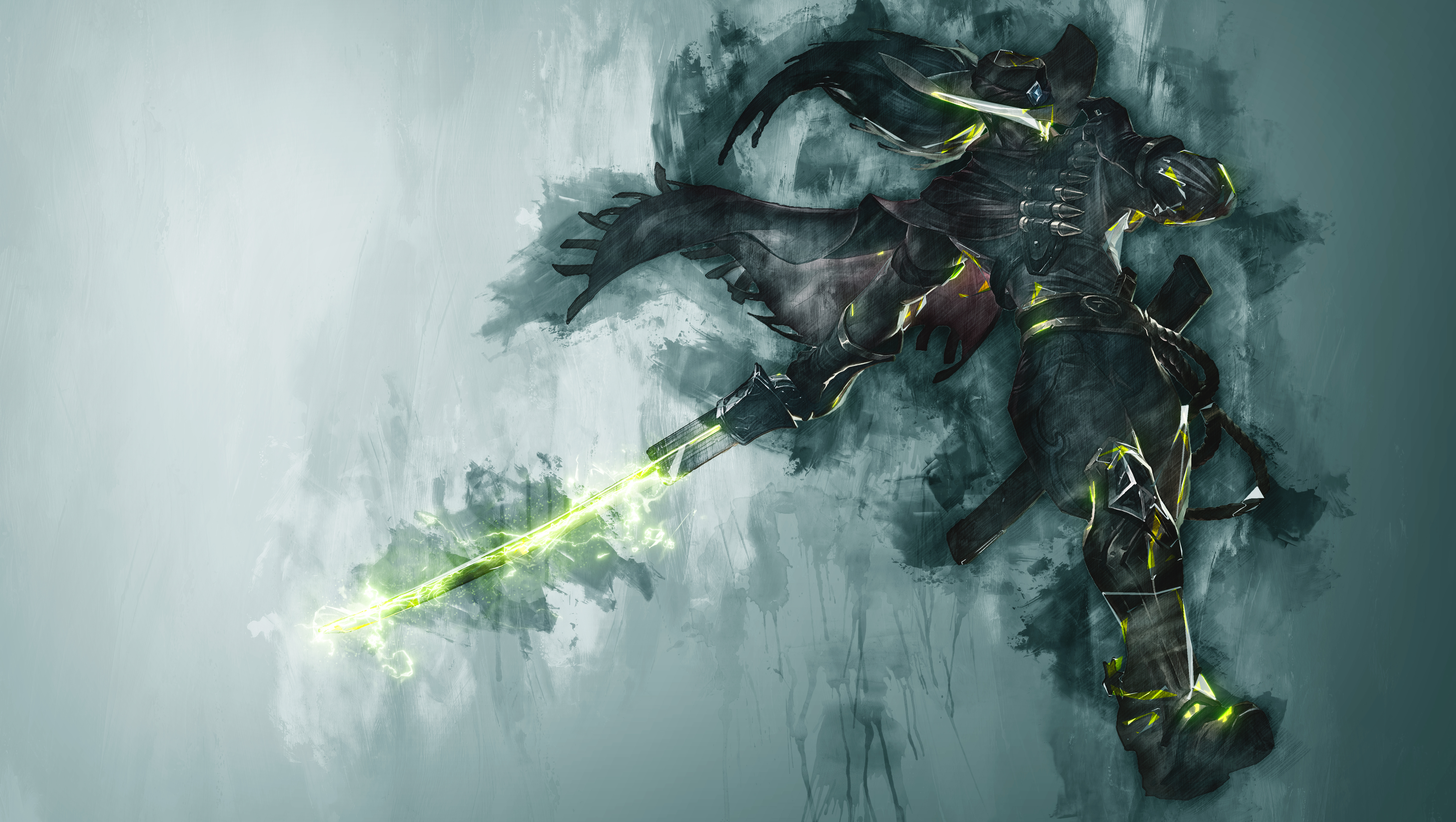 Yasuo with a glowing green sword HD Wallpaper