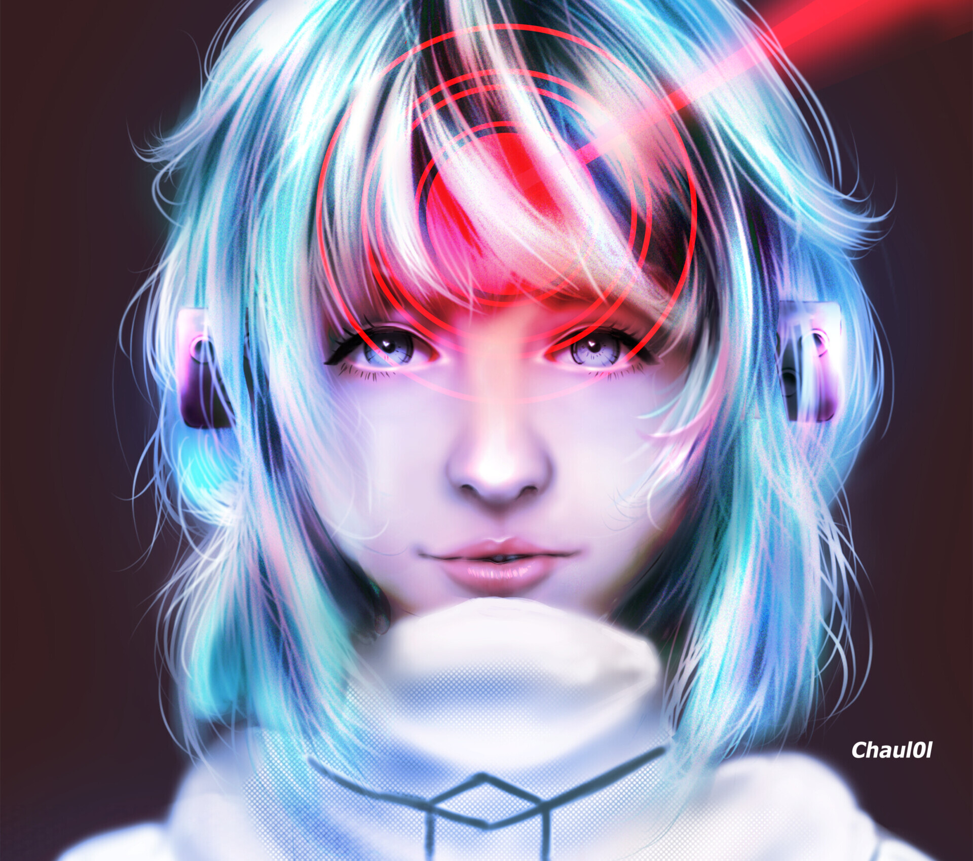 Shino Asada with Futuristic Headset and Red Targeting Reticle HD Wallpaper