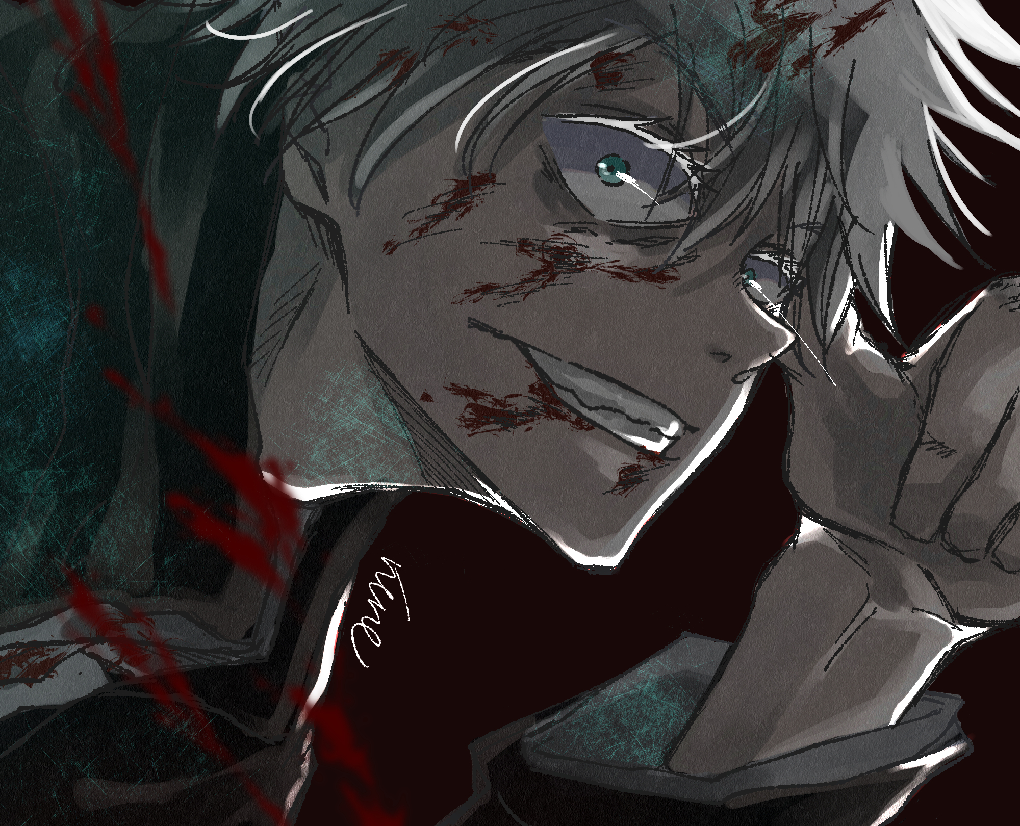Satoru Gojo with blood splatters HD Wallpaper