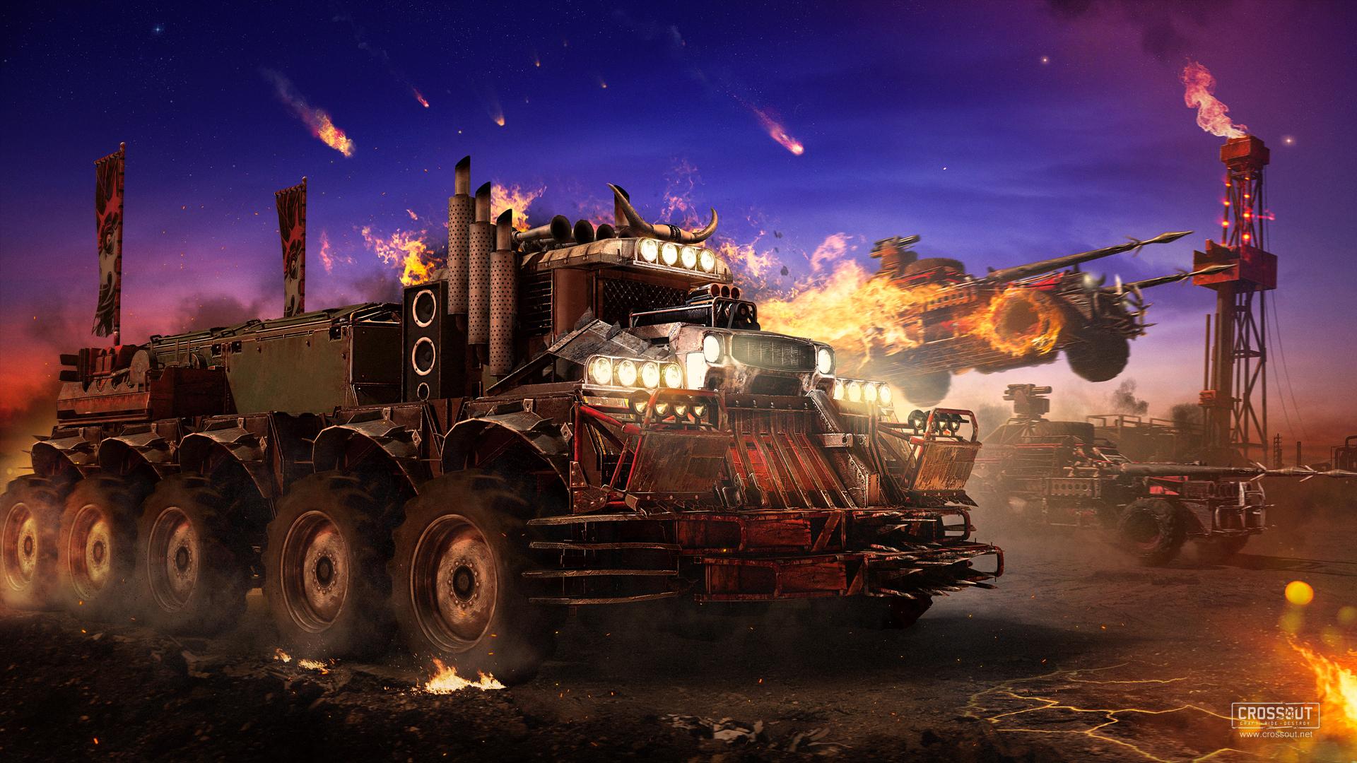 Crossout Post Apocalyptic Truck and Flying Vehicle HD Wallpaper