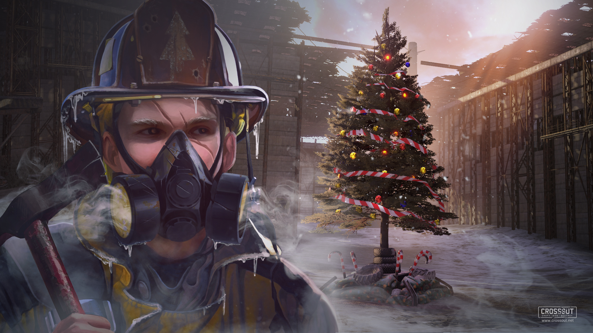 Crossout: Firefighter with Christmas Tree HD Wallpaper