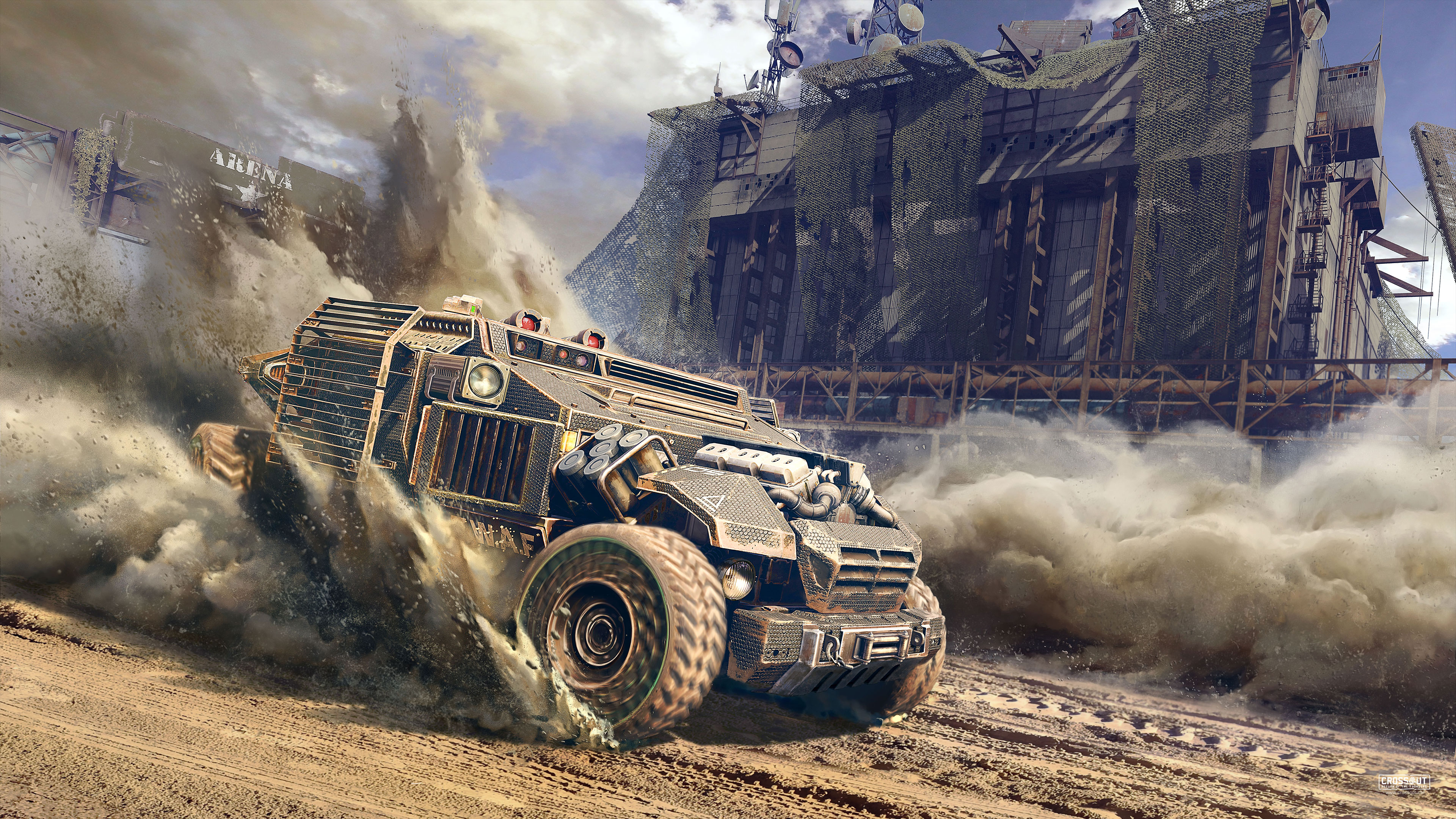 Crossout 4K armored vehicle in a dust storm HD Wallpaper