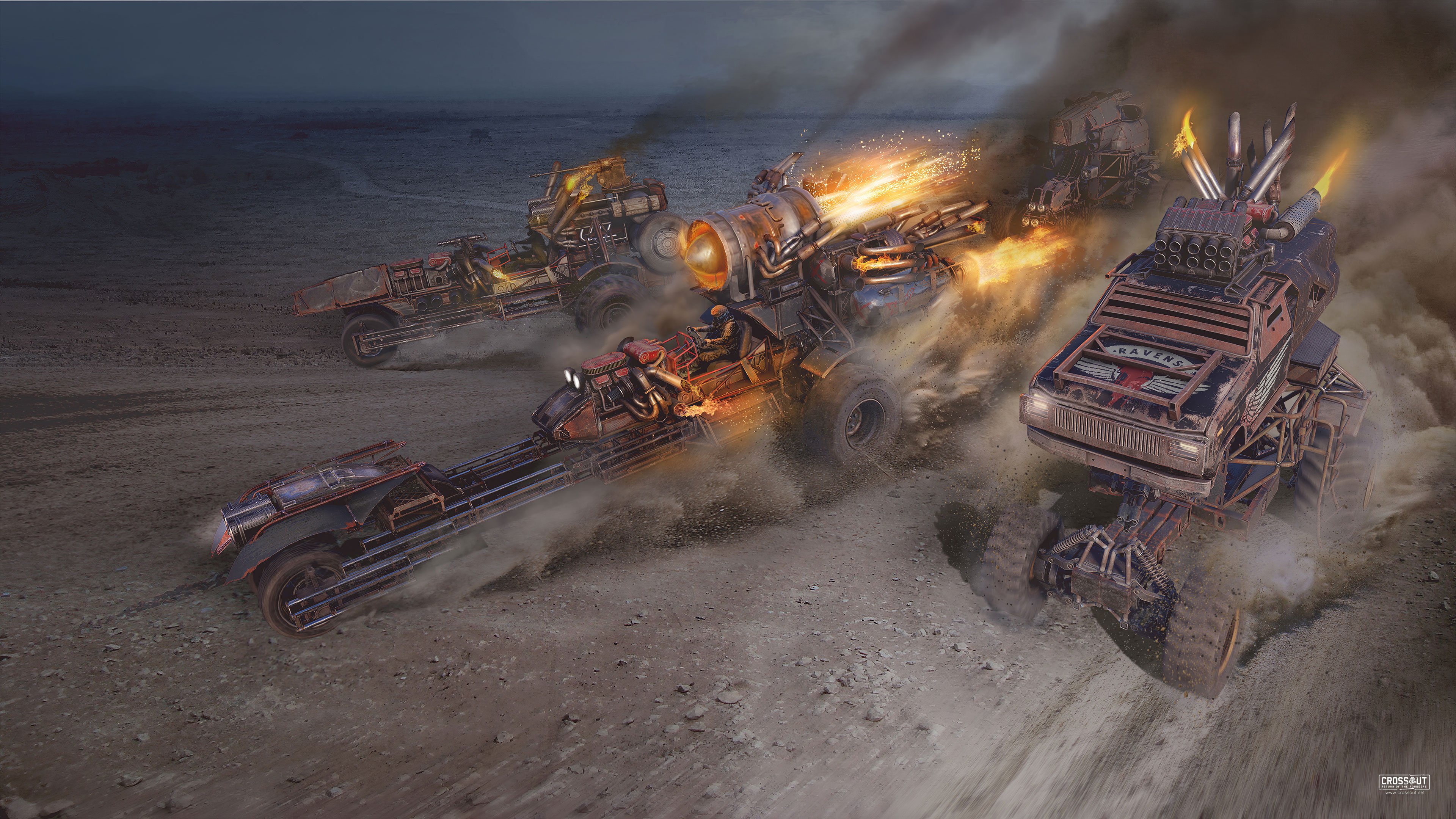 Crossout 4K: Post-Apocalyptic Vehicles in Combat HD Wallpaper