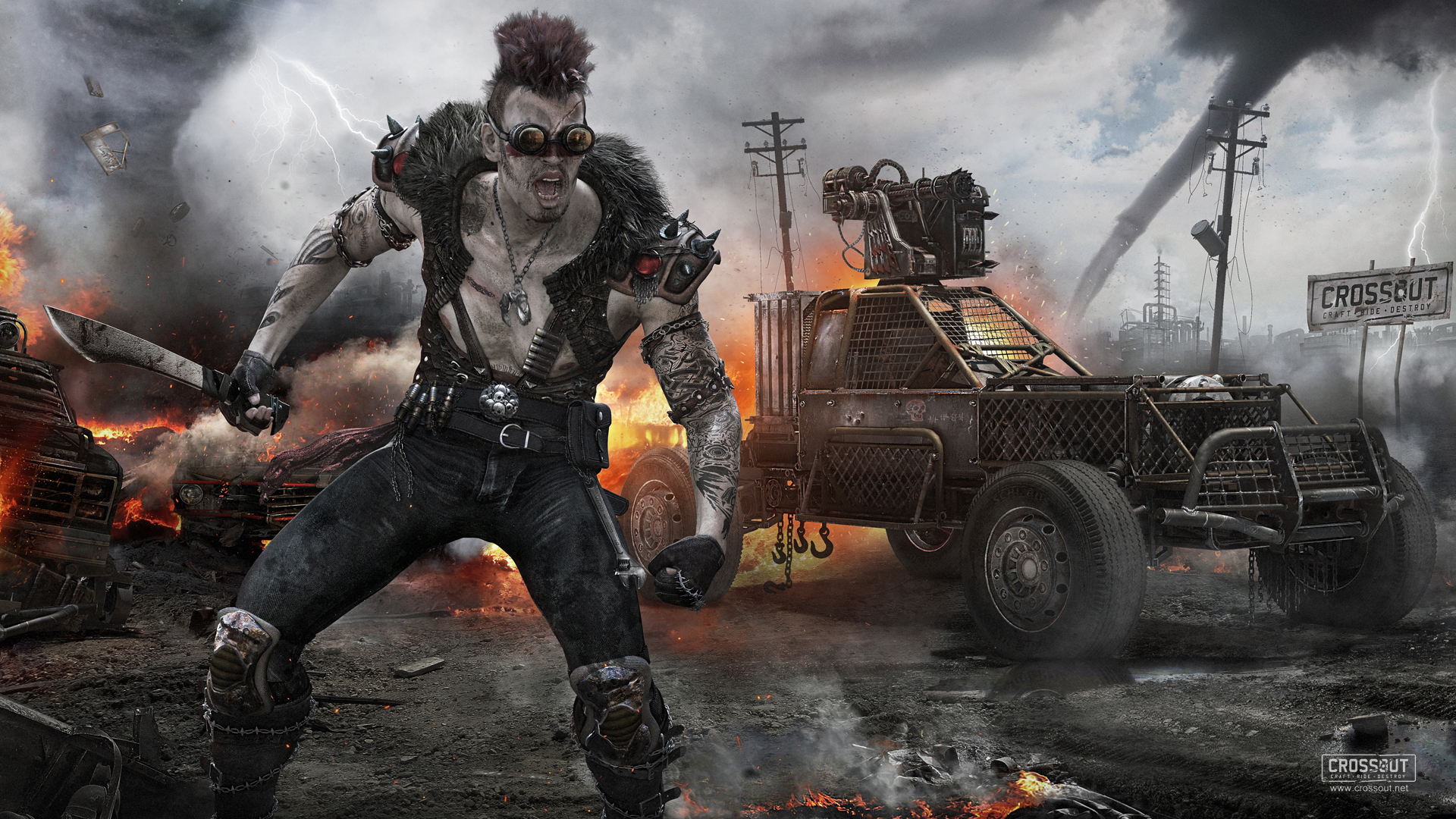 Crossout: A Post-Apocalyptic Warrior and Vehicle HD Wallpaper