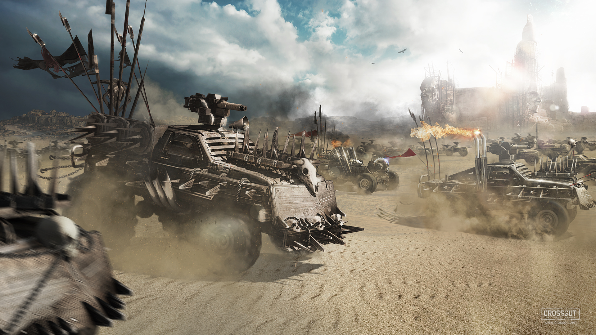 Crossout Post-Apocalyptic Desert Battle HD Wallpaper