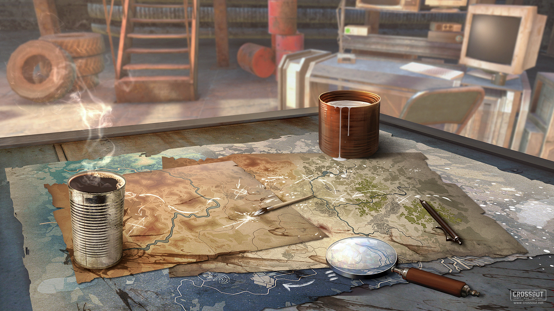 Crossout map planning with coffee HD Wallpaper