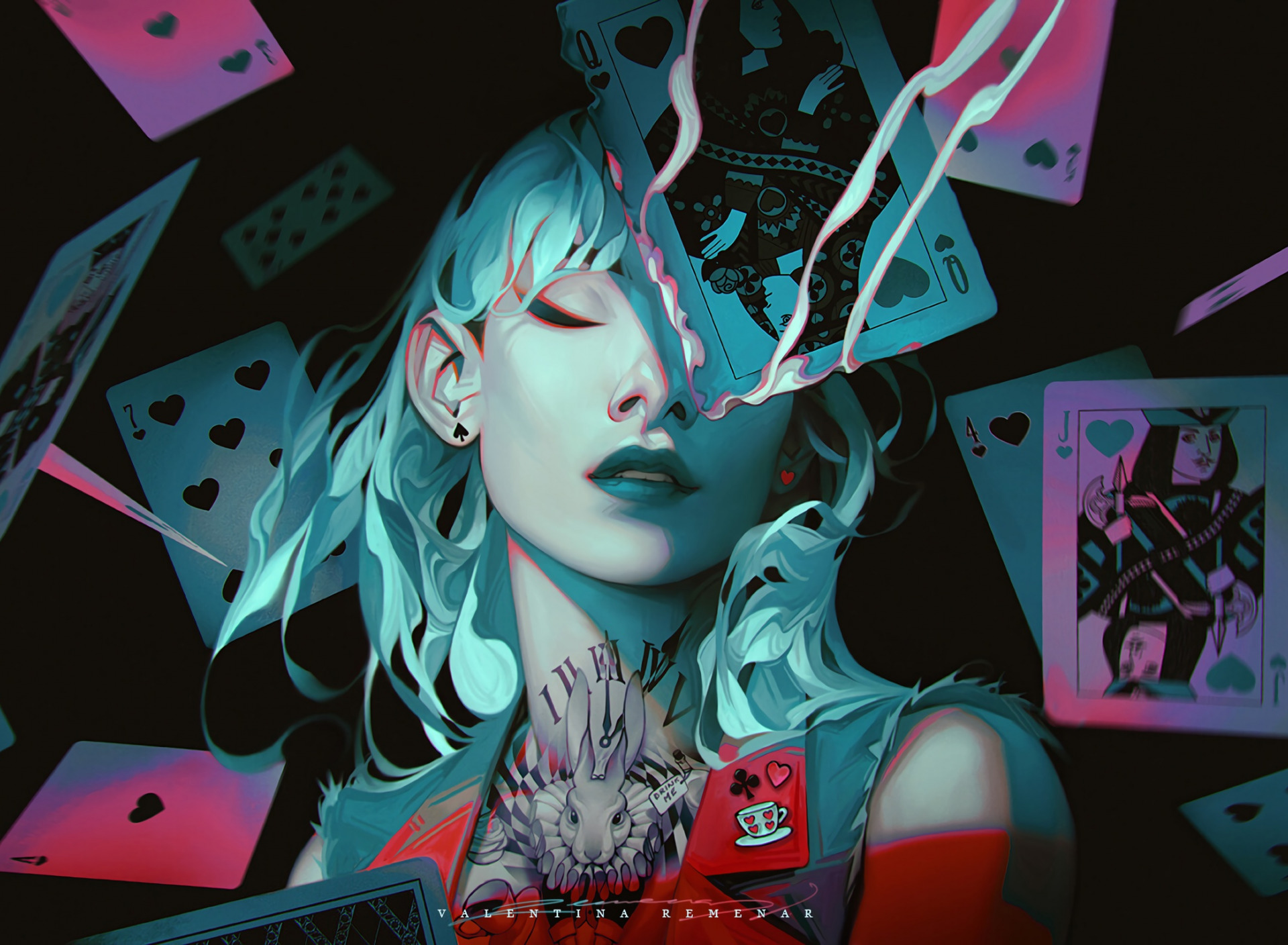 Fantasy Woman with Playing Cards HD Wallpaper