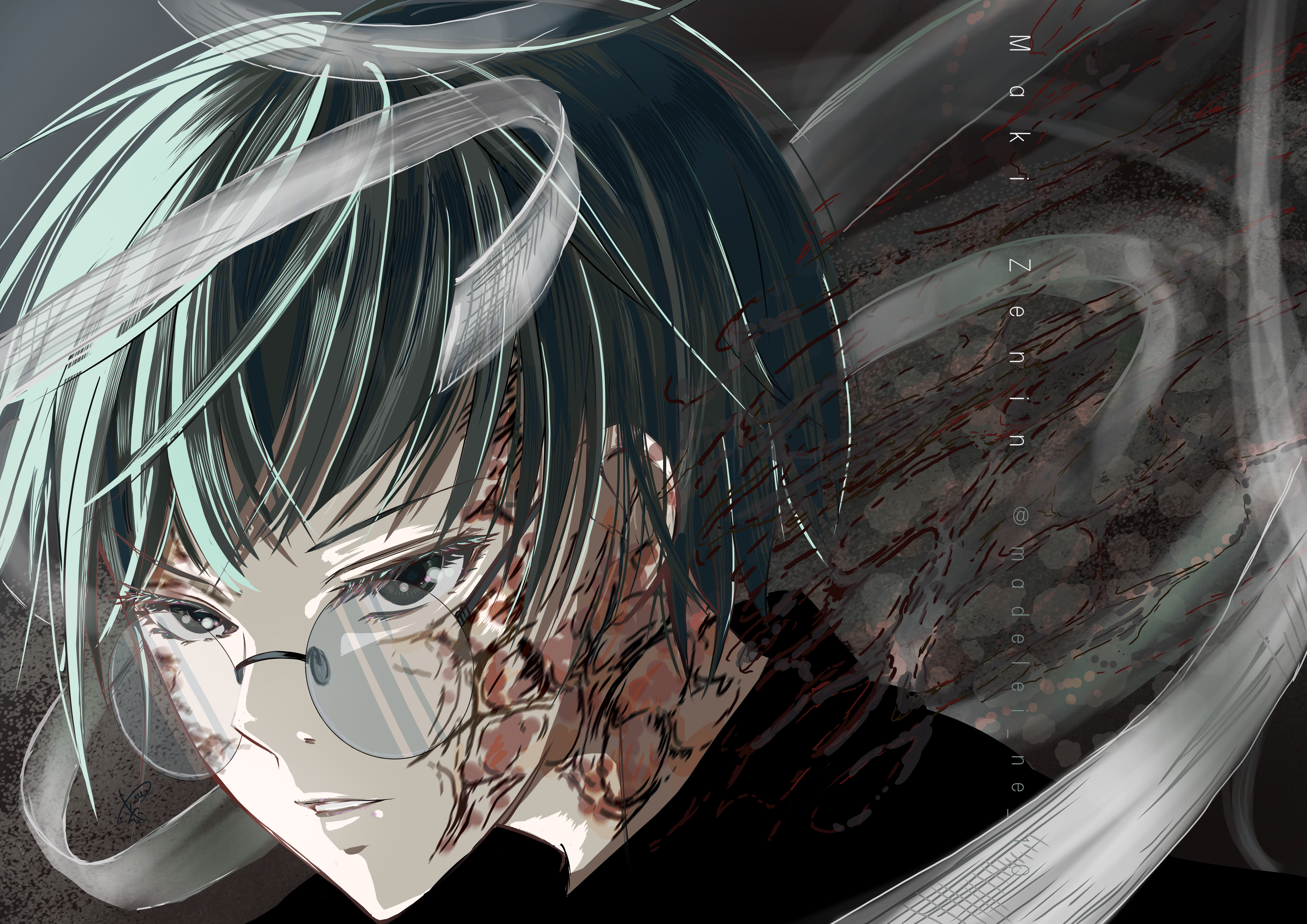 Maki Zenin with green hair and glasses HD Wallpaper