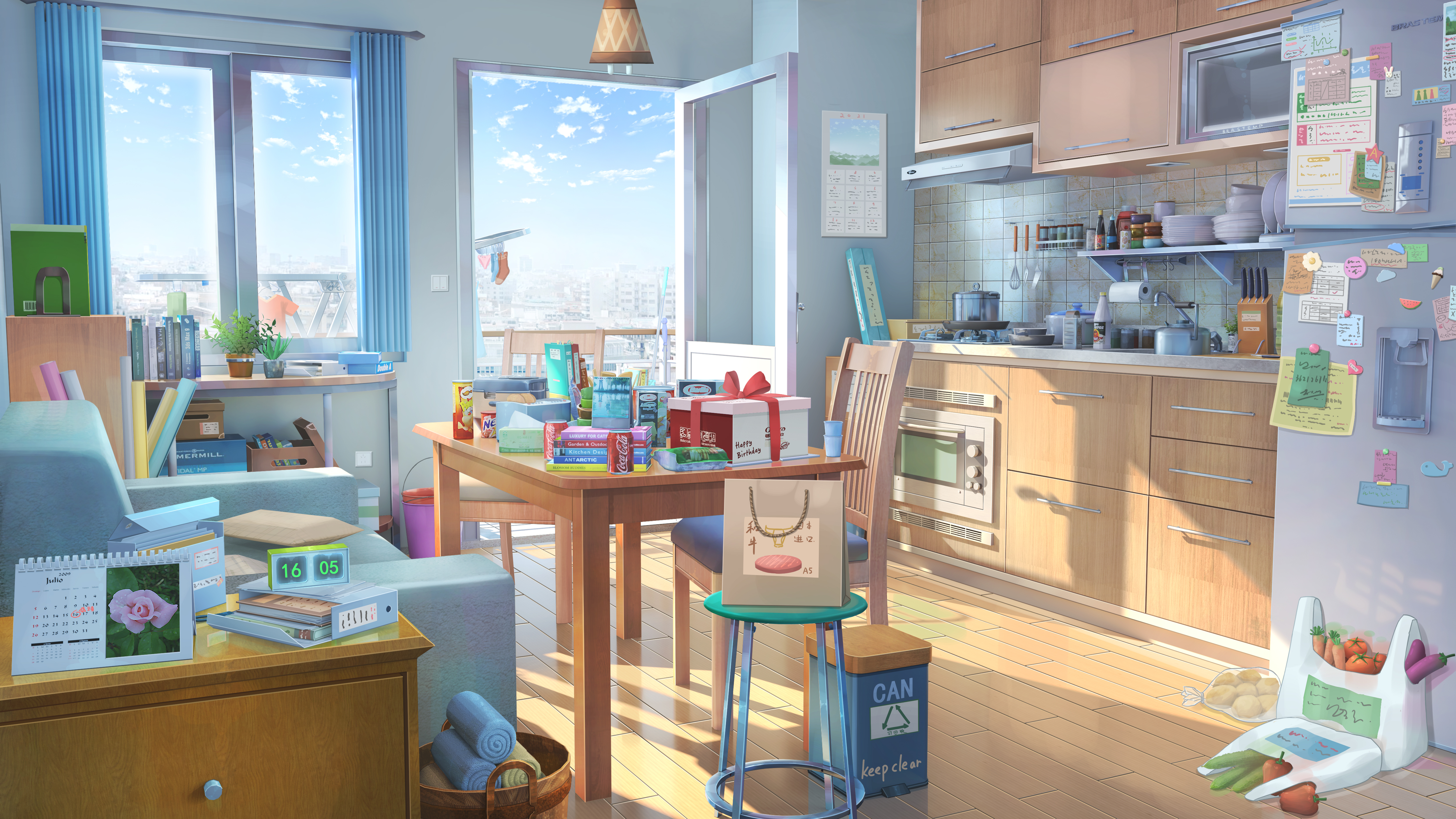 Cozy Apartment Kitchen and Living Area 4K HD Wallpaper